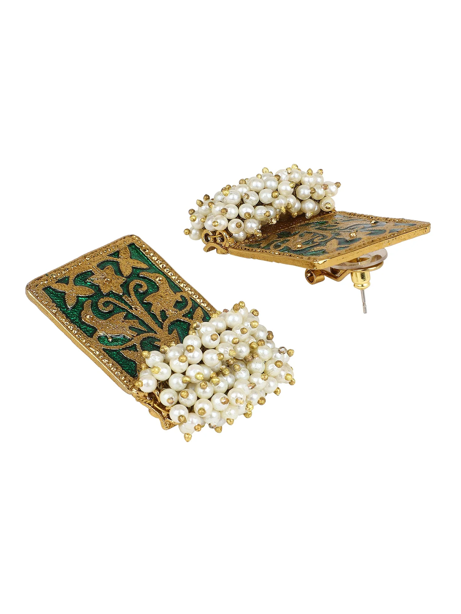Enamel Earring with Gajra Pearl Border by Leshya - Image 2