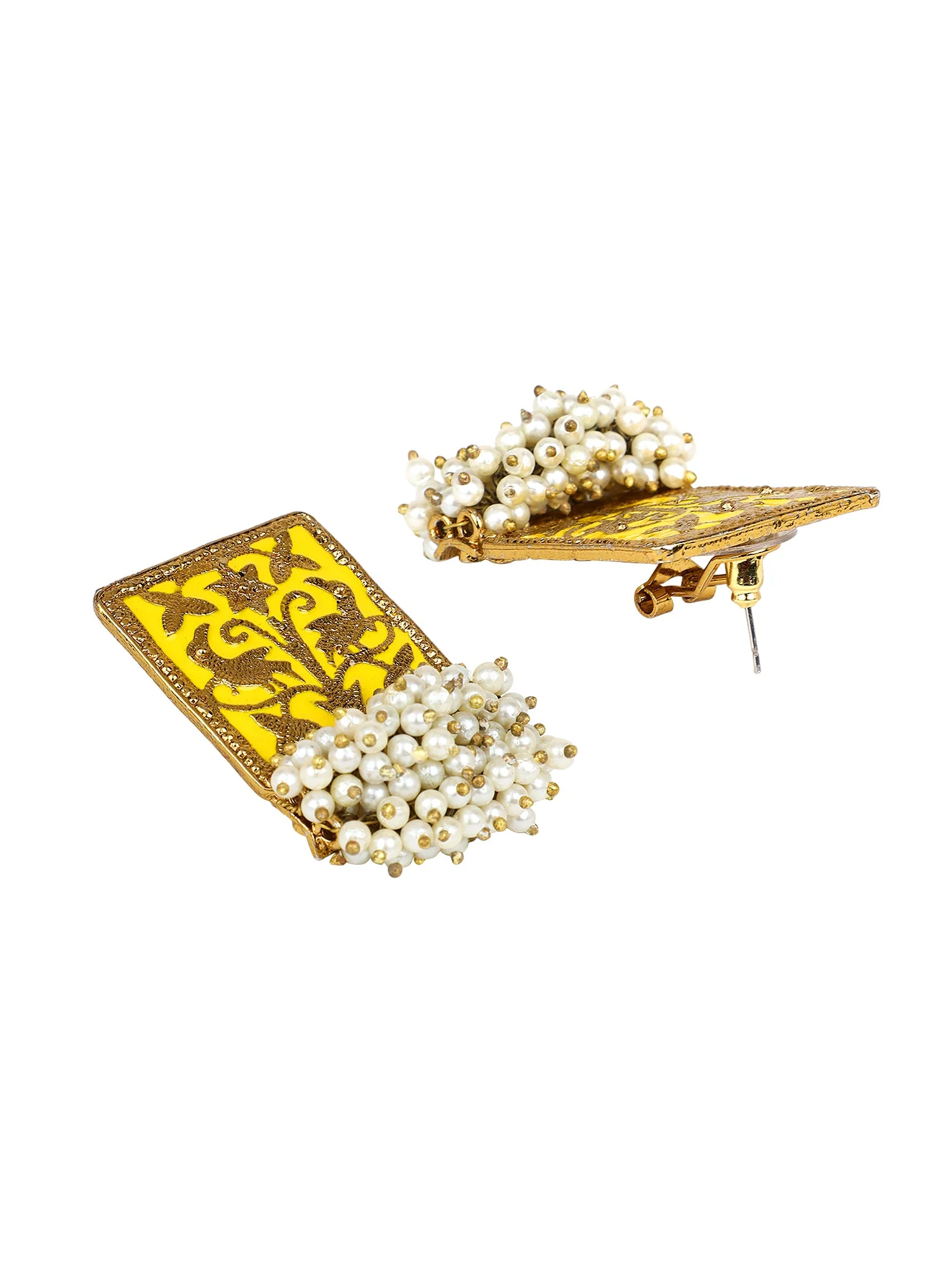 Enamel Earring with Gajra Pearl Border by Leshya - Image 5