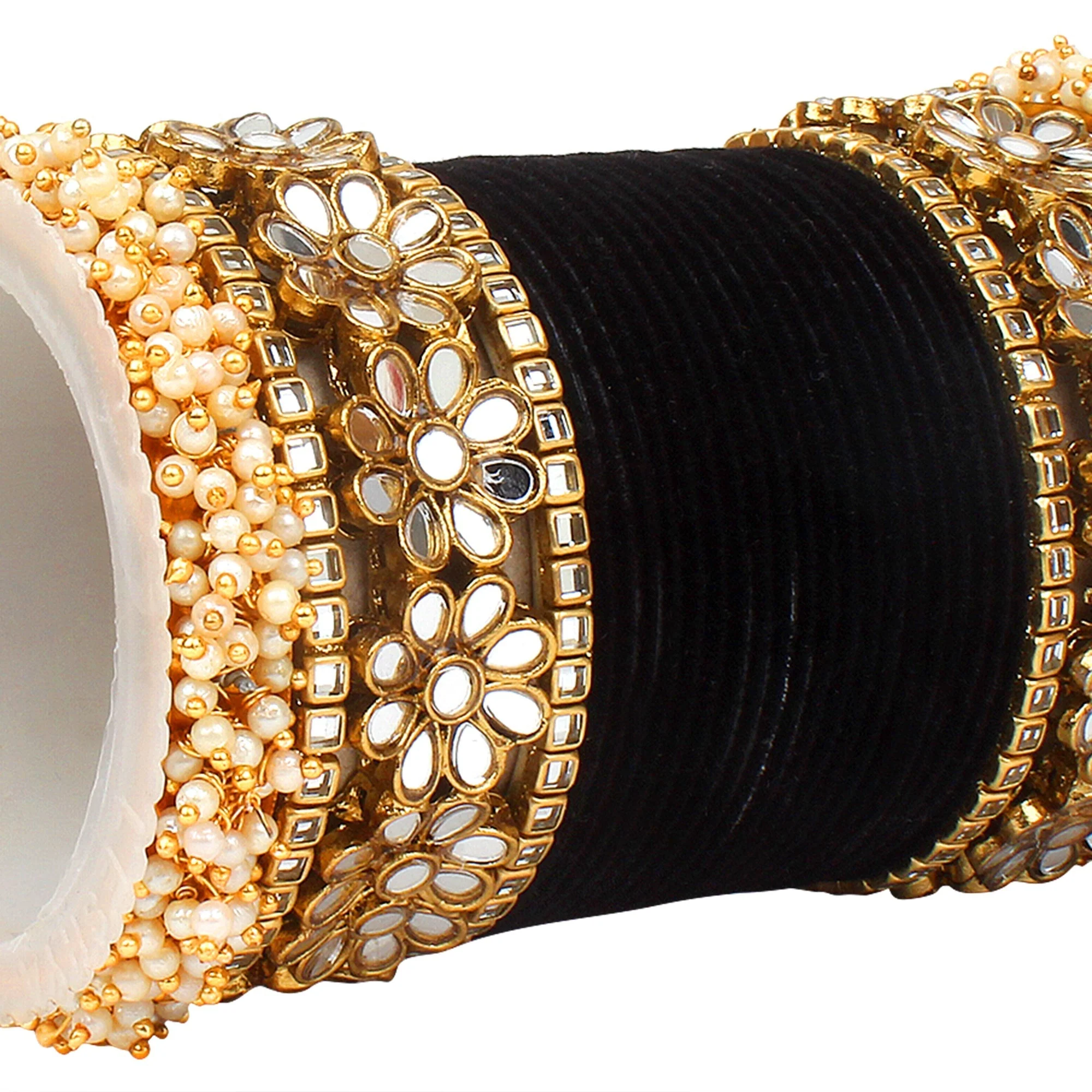 Flower Mirror Bangle Set with Velvet Bangles by Leshya - Image 19