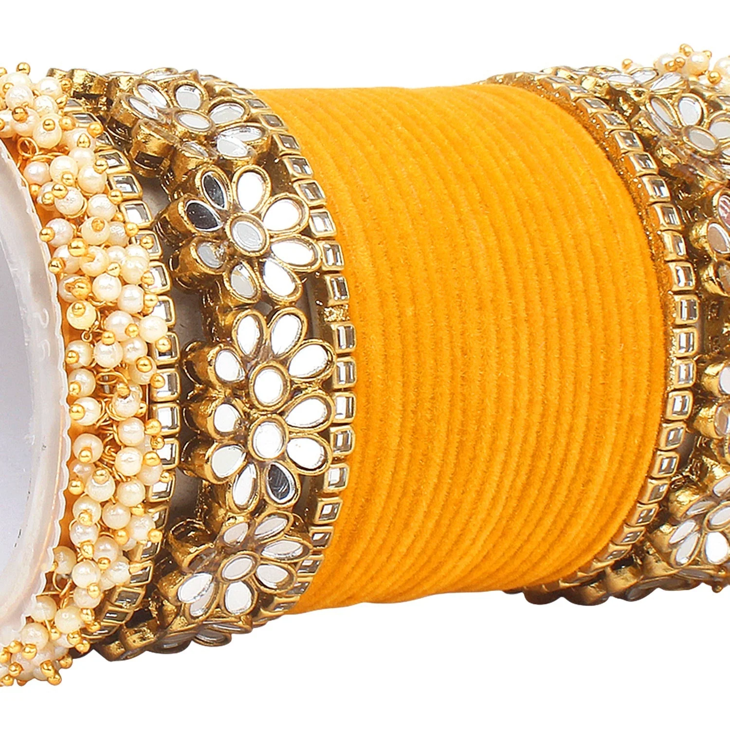 Flower Mirror Bangle Set with Velvet Bangles by Leshya - Image 22