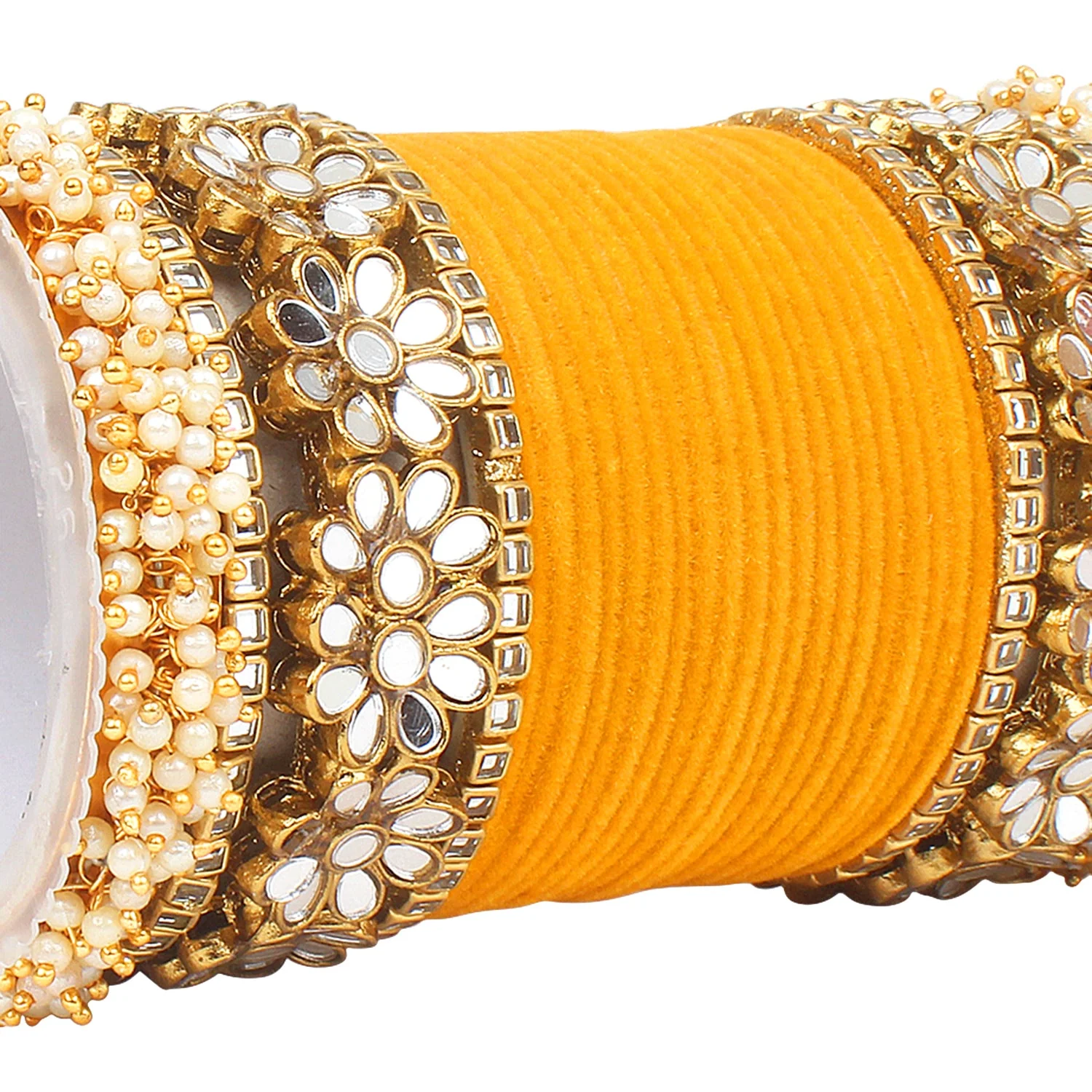 Flower Mirror Bangle Set with Velvet Bangles by Leshya - Image 20