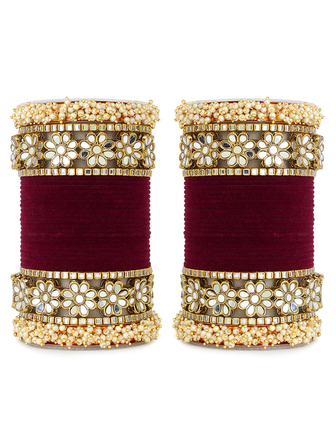 Flower Mirror Bangle Set with Velvet Bangles by Leshya - Image 6