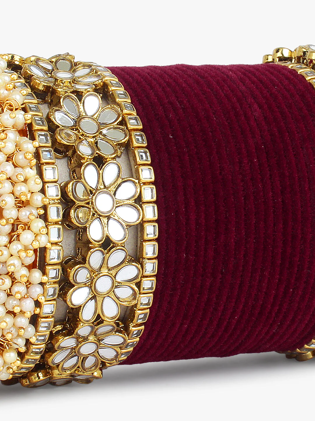 Flower Mirror Bangle Set with Velvet Bangles by Leshya Plus size - Image 4