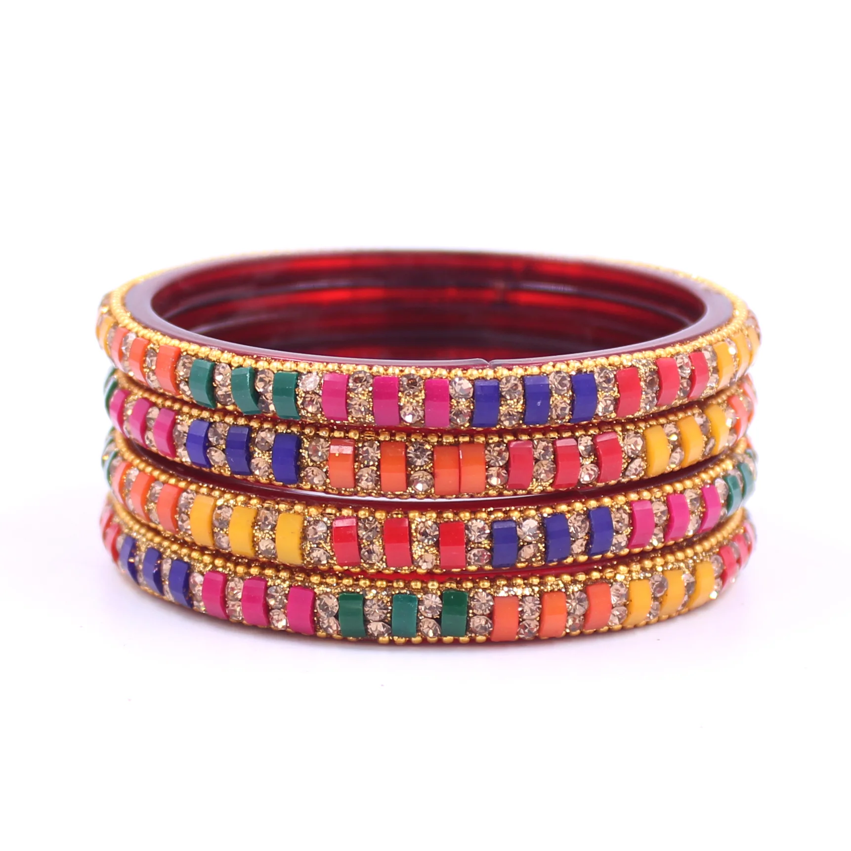 Set of 4 Glass Bangles with Cresent Moon Shape Stone by Leshya