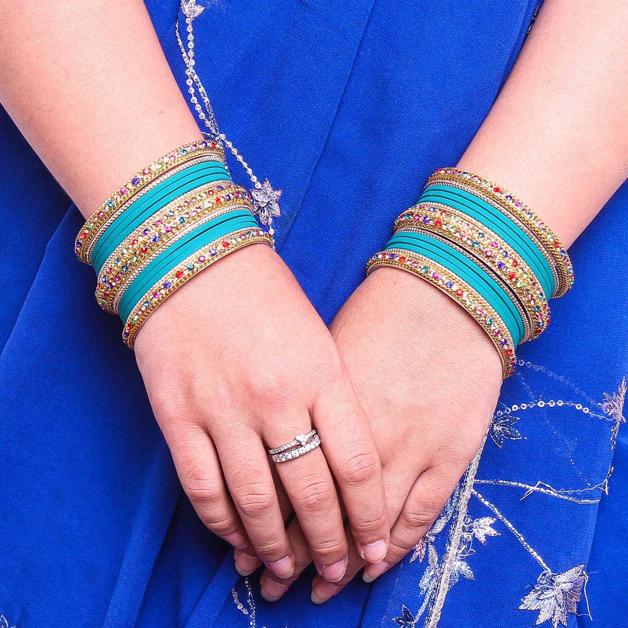 Golden Kada With Multi-Colored Stones And Matte Finish Bangle Set For Women - Image 12