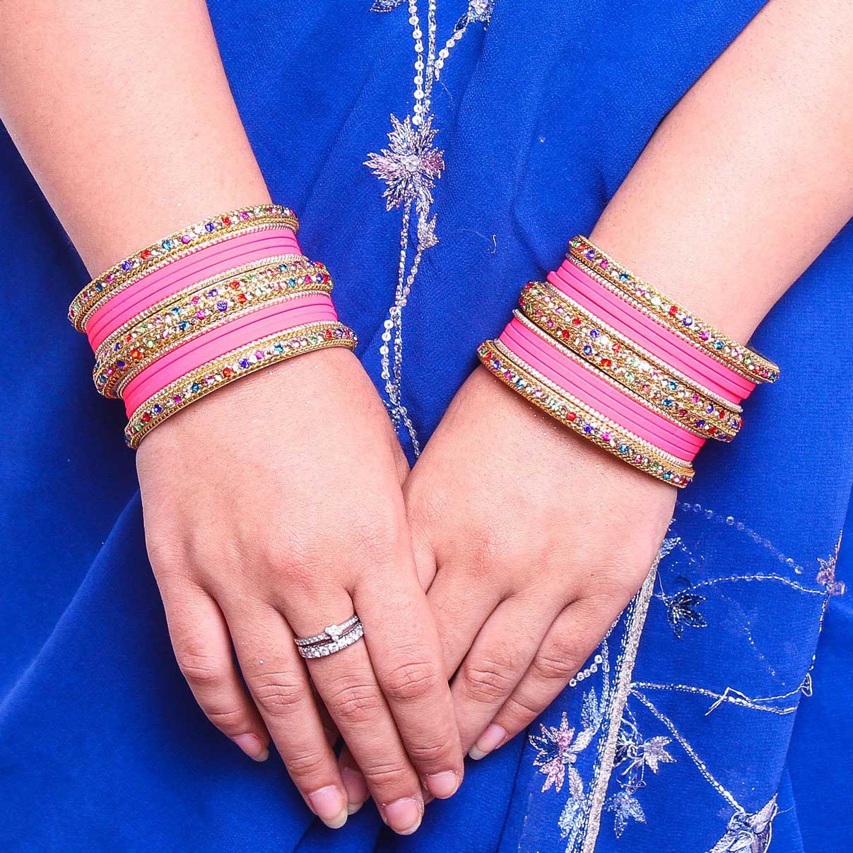 Golden Kada With Multi-Colored Stones And Matte Finish Bangle Set For Women - Image 2
