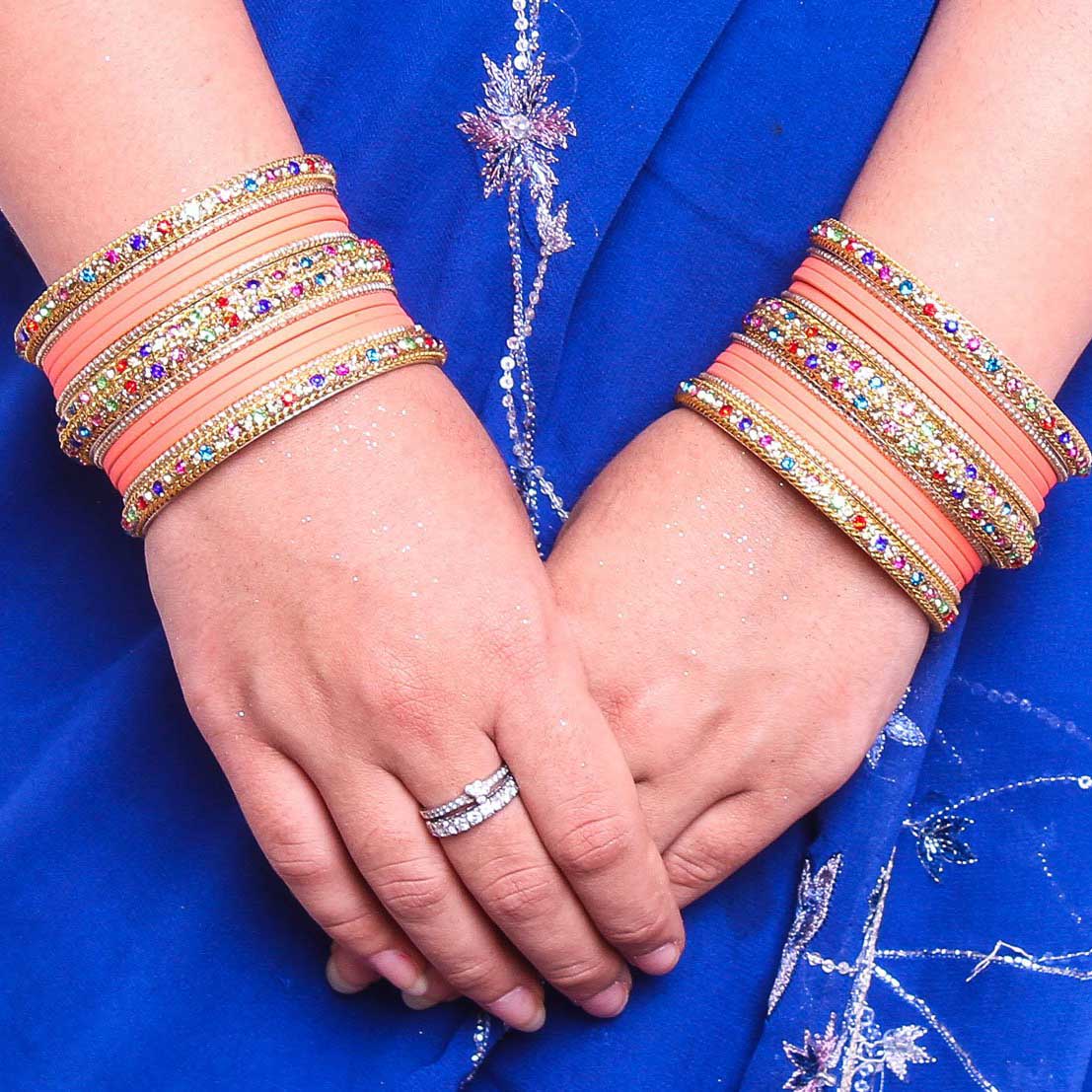Golden Kada With Multi-Colored Stones And Matte Finish Bangle Set For Women - Image 2