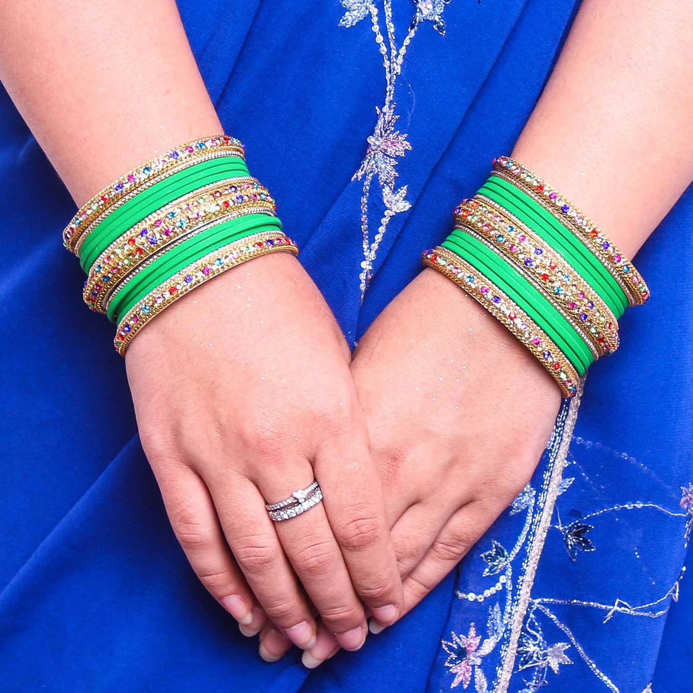 Golden Kada With Multi-Colored Stones And Matte Finish Bangle Set For Women - Image 8