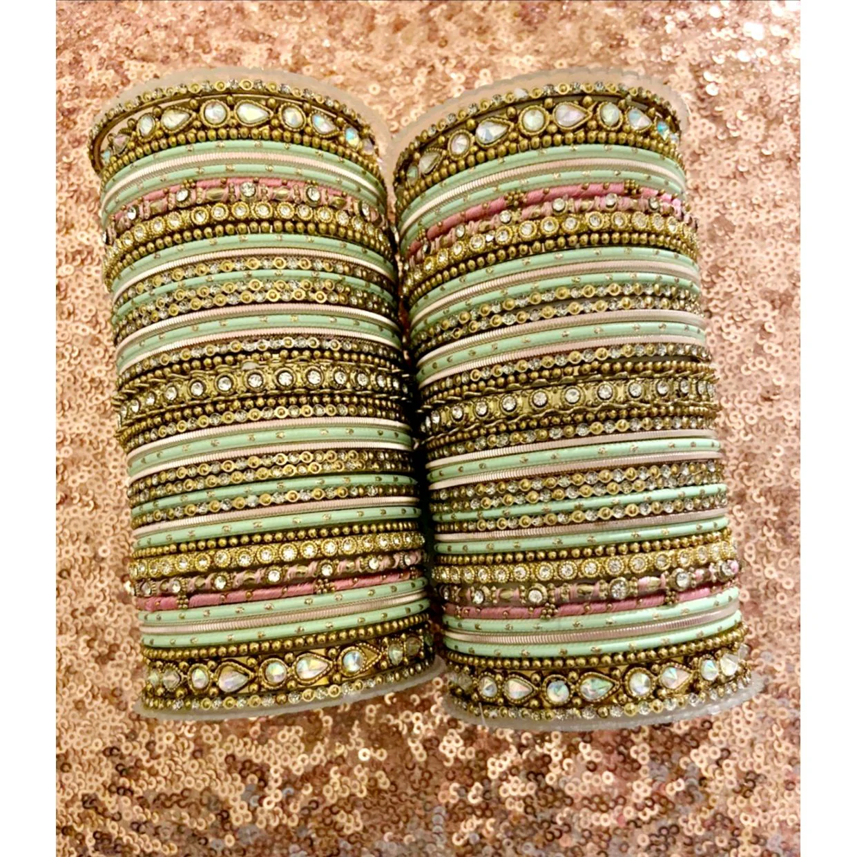 Intricate Dual Colour Pastel Bridal Bangle set - Image 3