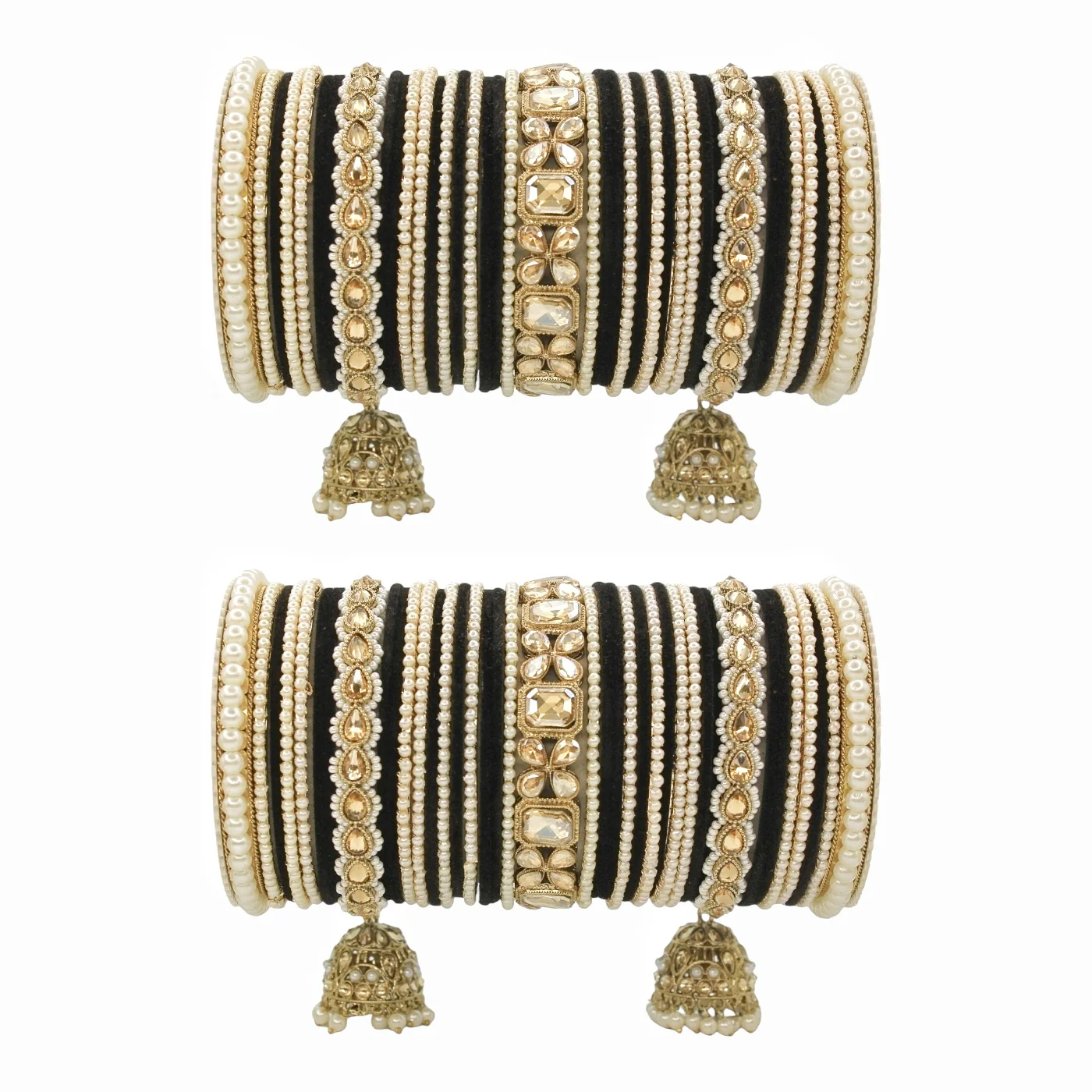 Jhumki Bangle set with Pearl Kadas for two hands by Leshya - Image 4