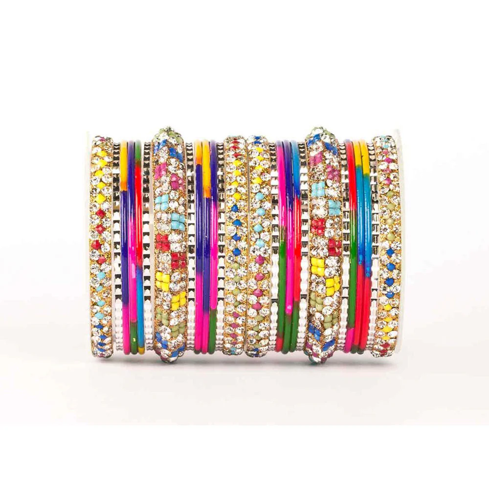 Lac Stone Pattern Bangle Set For Two Hands - Image 2