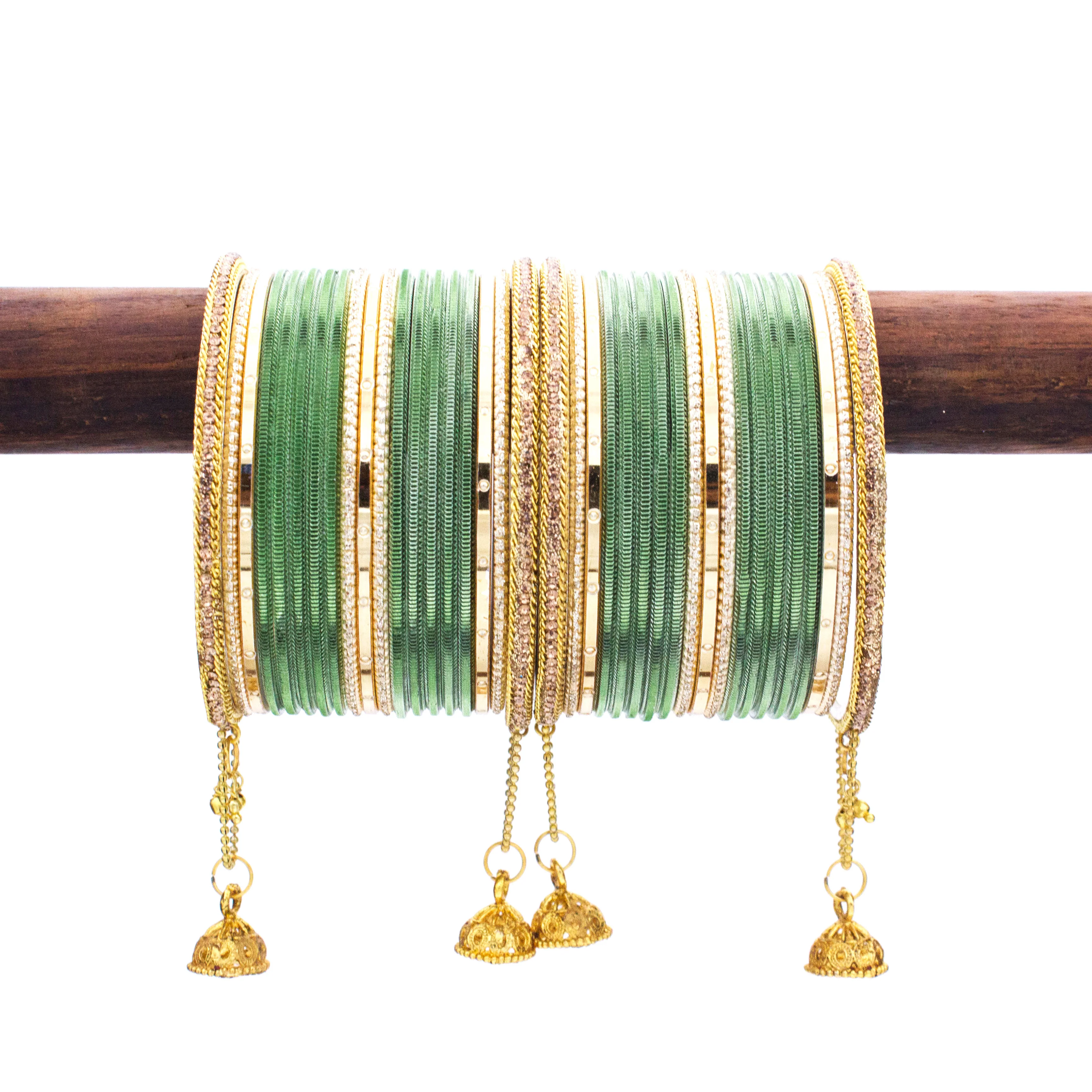 Leshya Shining Bangle with Jhumki and Lac side Bangles for two hands - Image 5