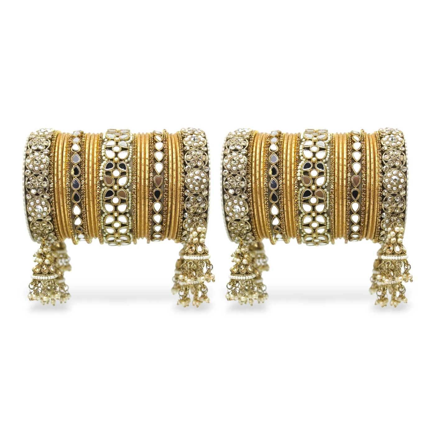 Mirror Style Bangle set with Jhumki for two hands by Leshya