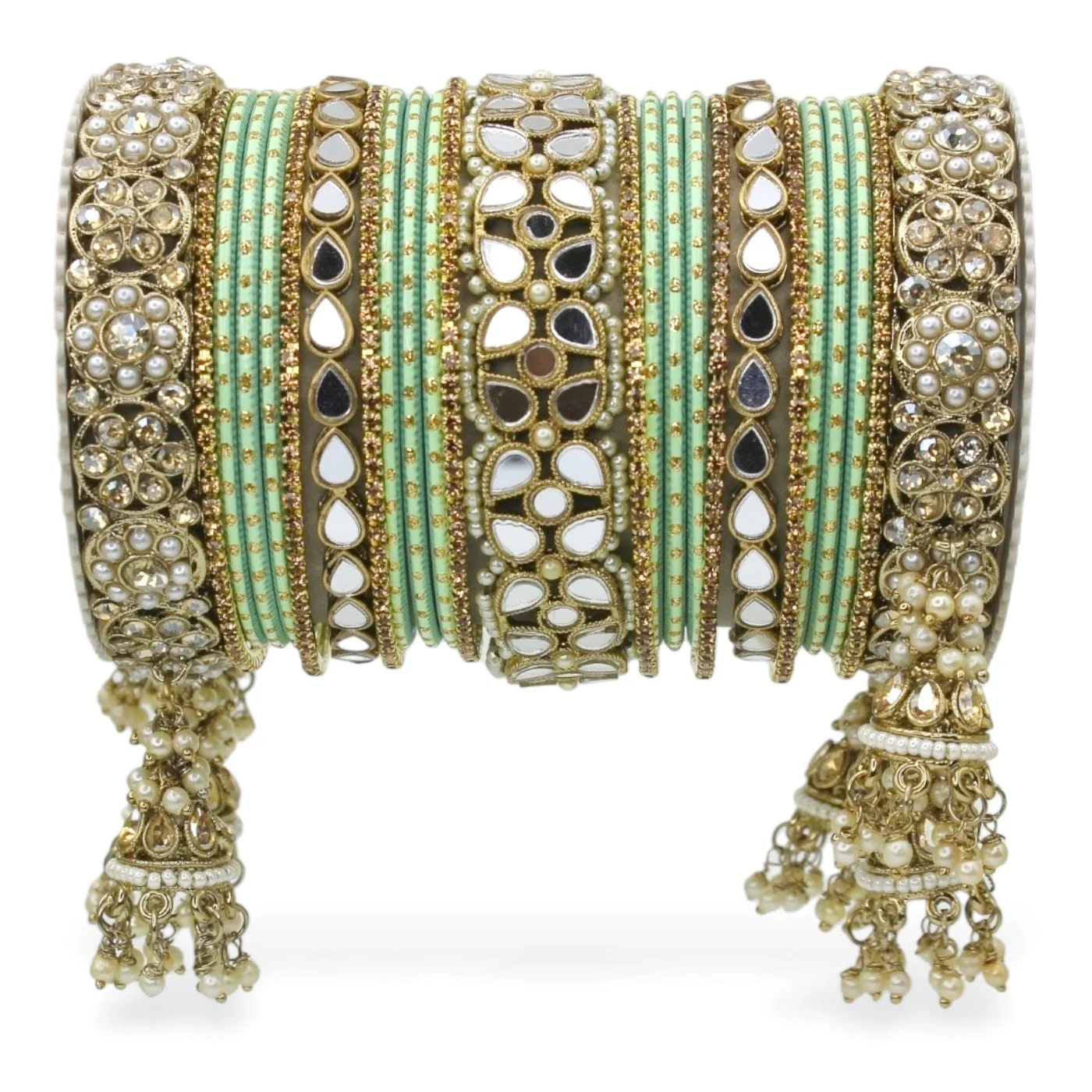 Mirror Style Bangle set with Jhumki for two hands by Leshya - Image 16