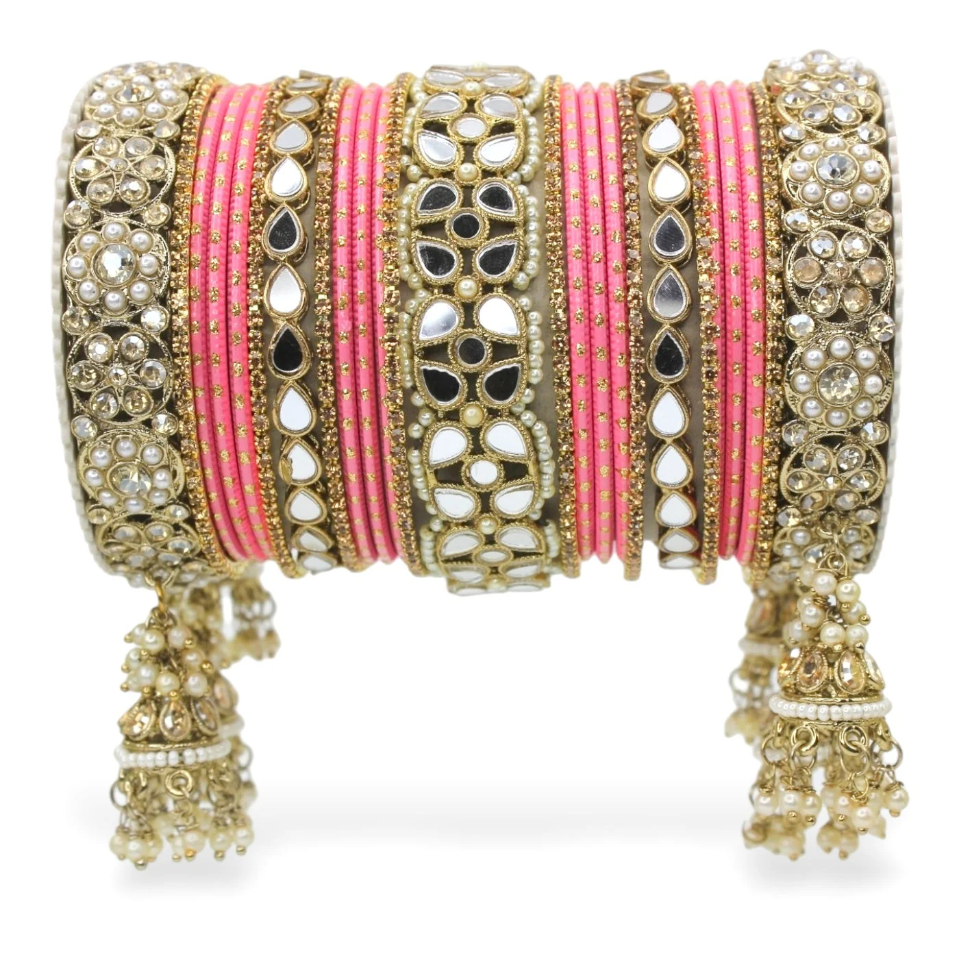Mirror Style Bangle set with Jhumki for two hands by Leshya - Image 6