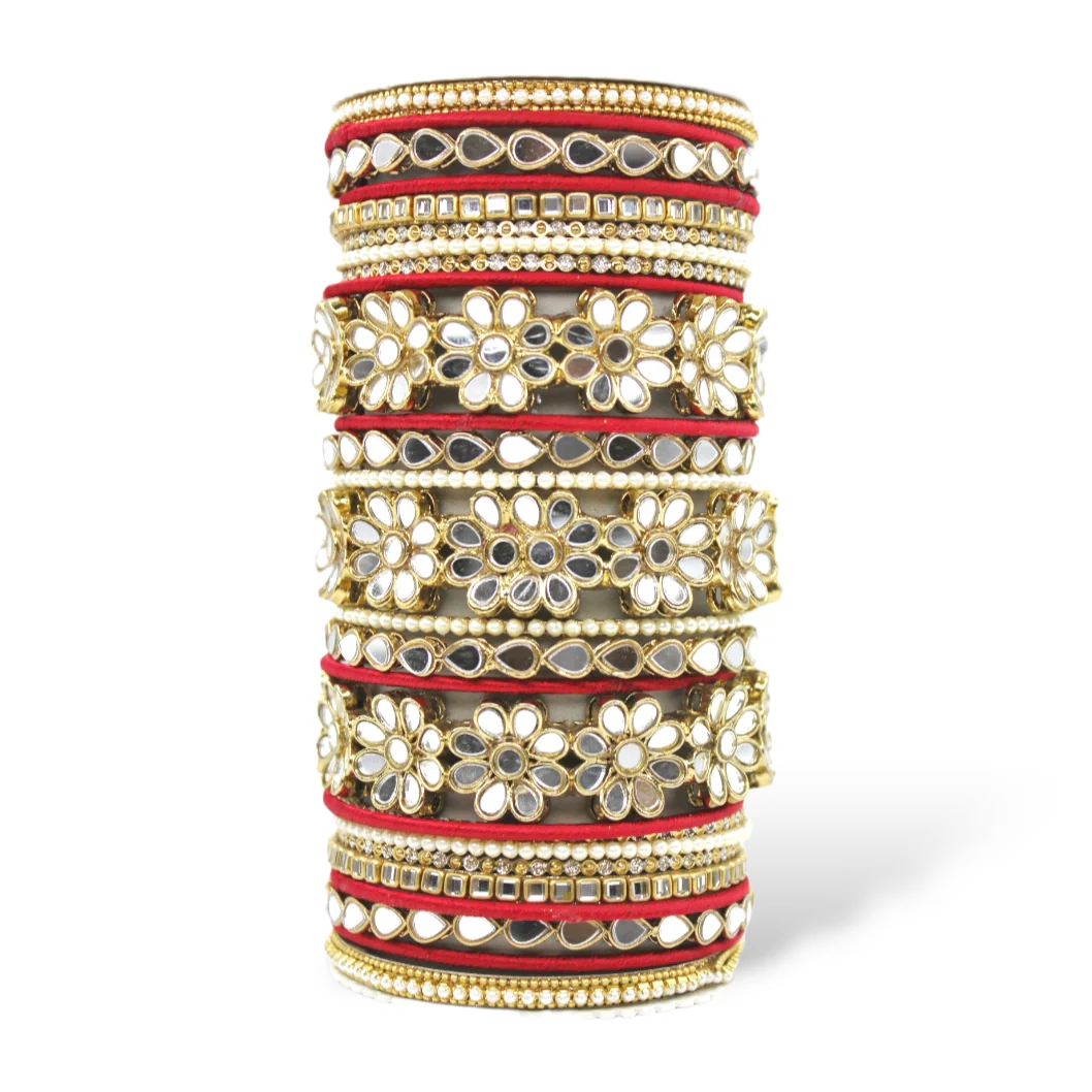 Mirrored Bridal Bangle Set with Silk thread Bangles by Leshya - Image 6