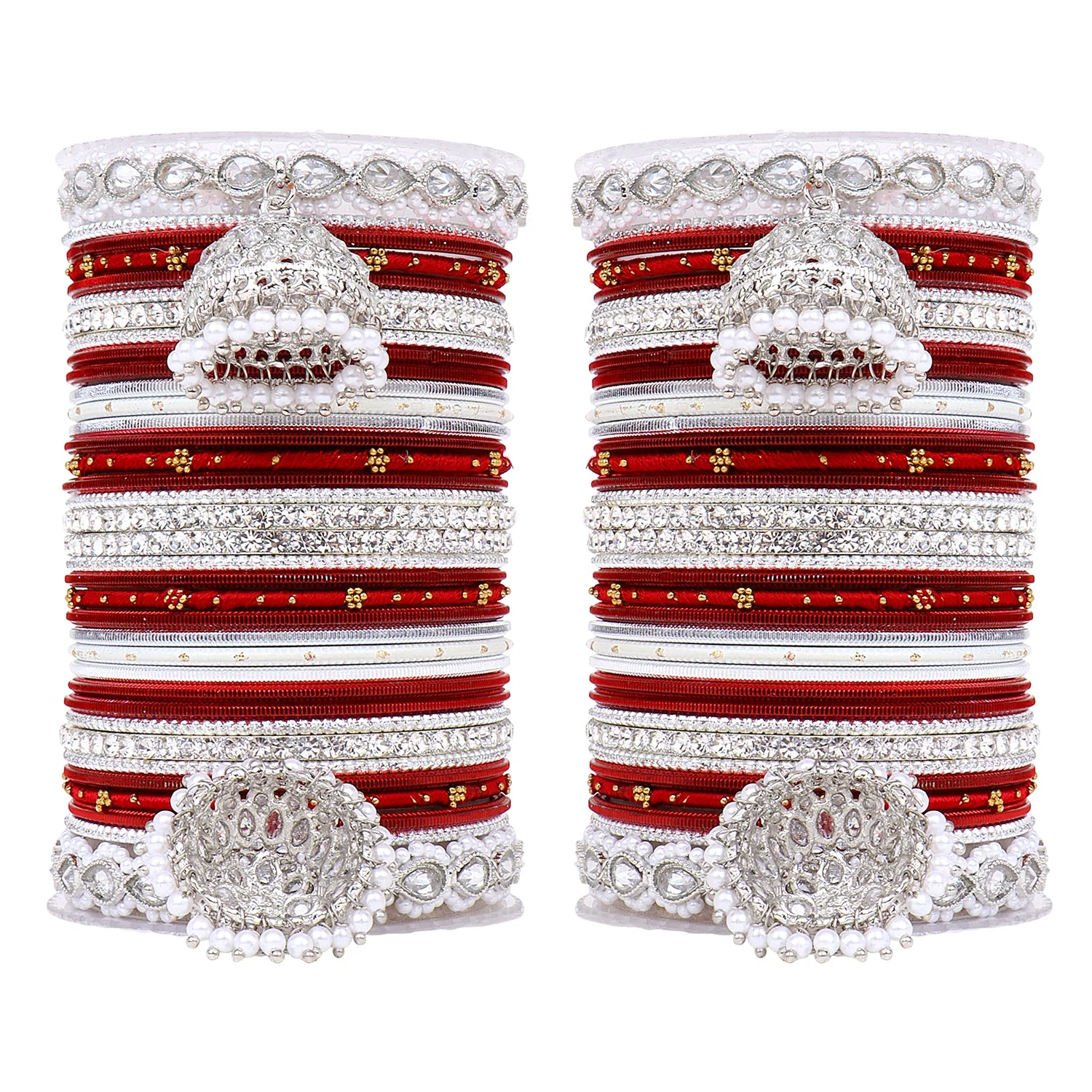 Pastel Coloured Bridal Bangle set with Silver kundan Jhumki - Image 11