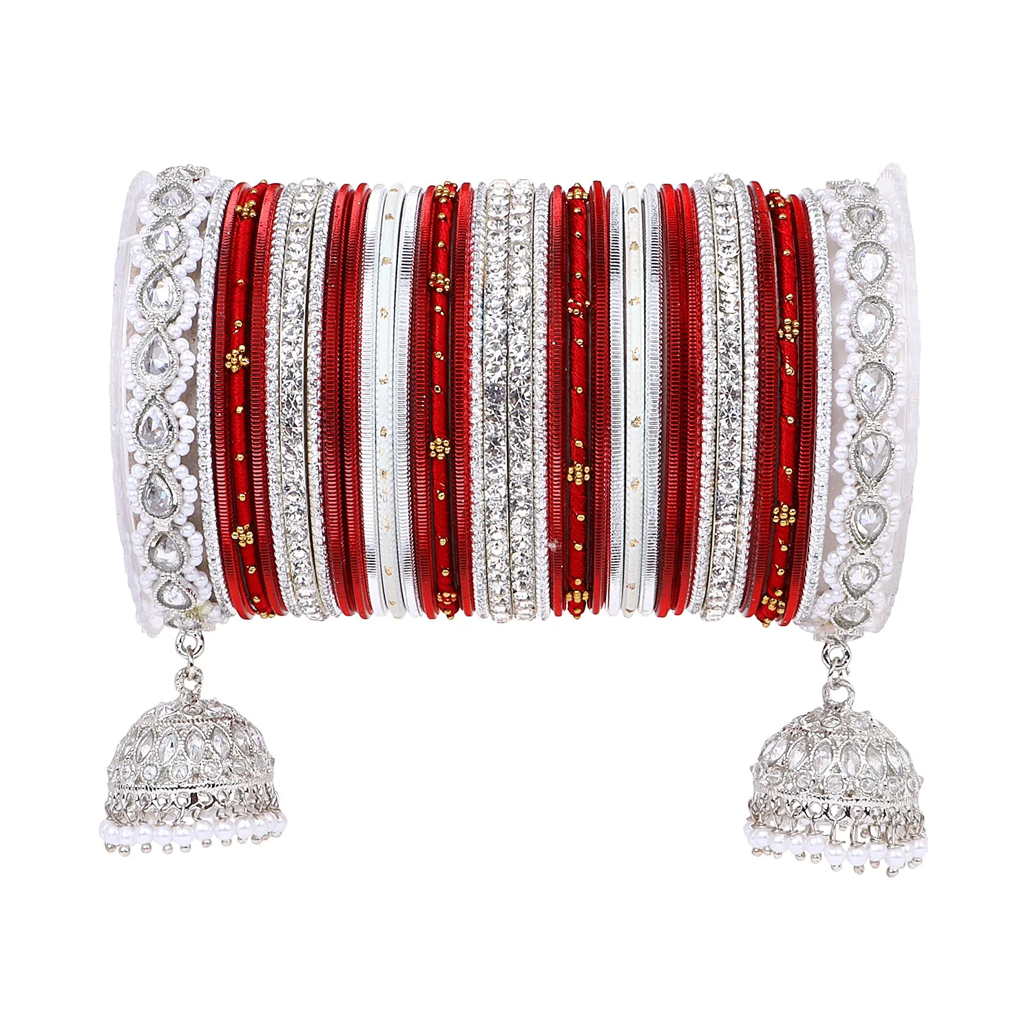 Pastel Coloured Bridal Bangle set with Silver kundan Jhumki - Image 12