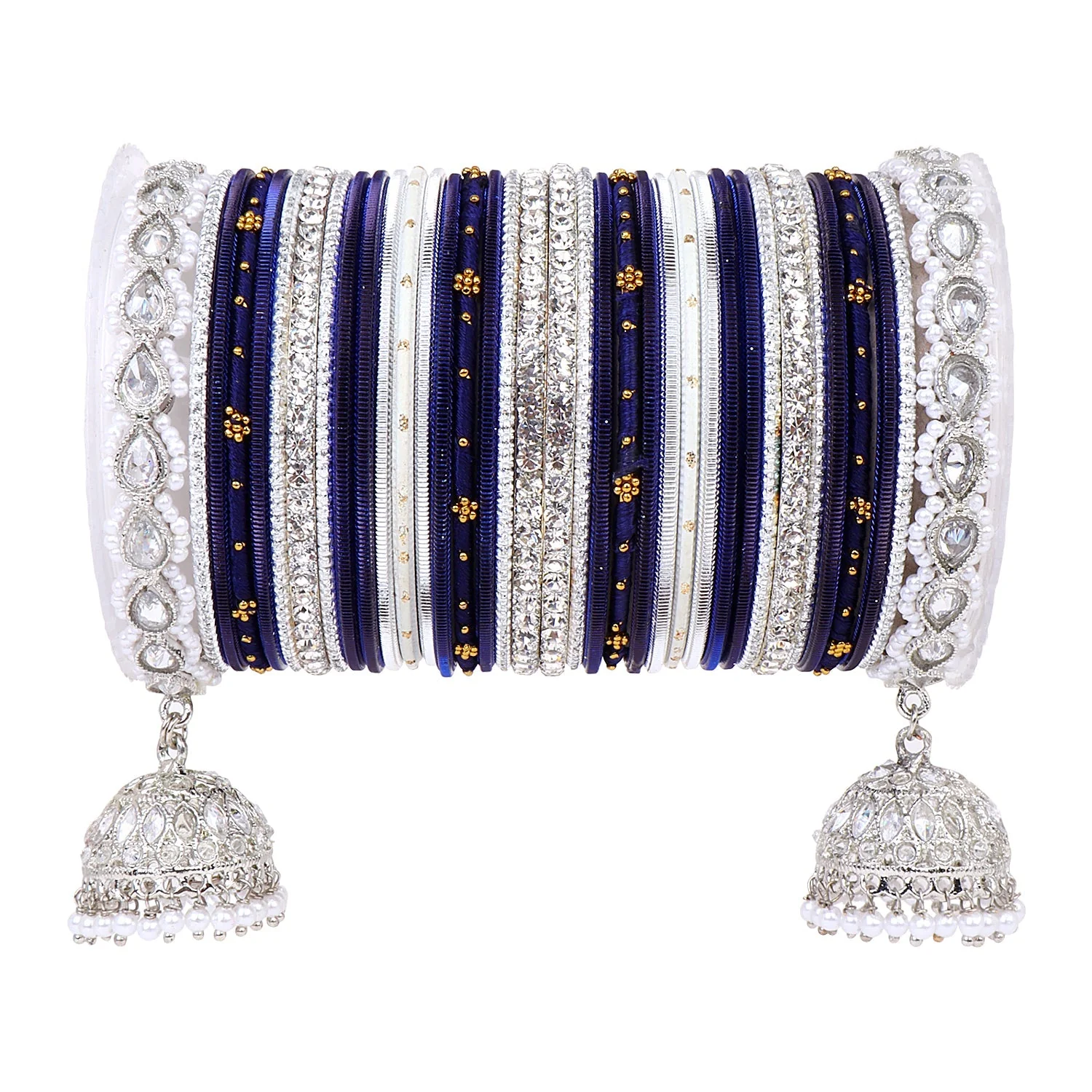 Pastel Coloured Bridal Bangle set with Silver kundan Jhumki - Image 2