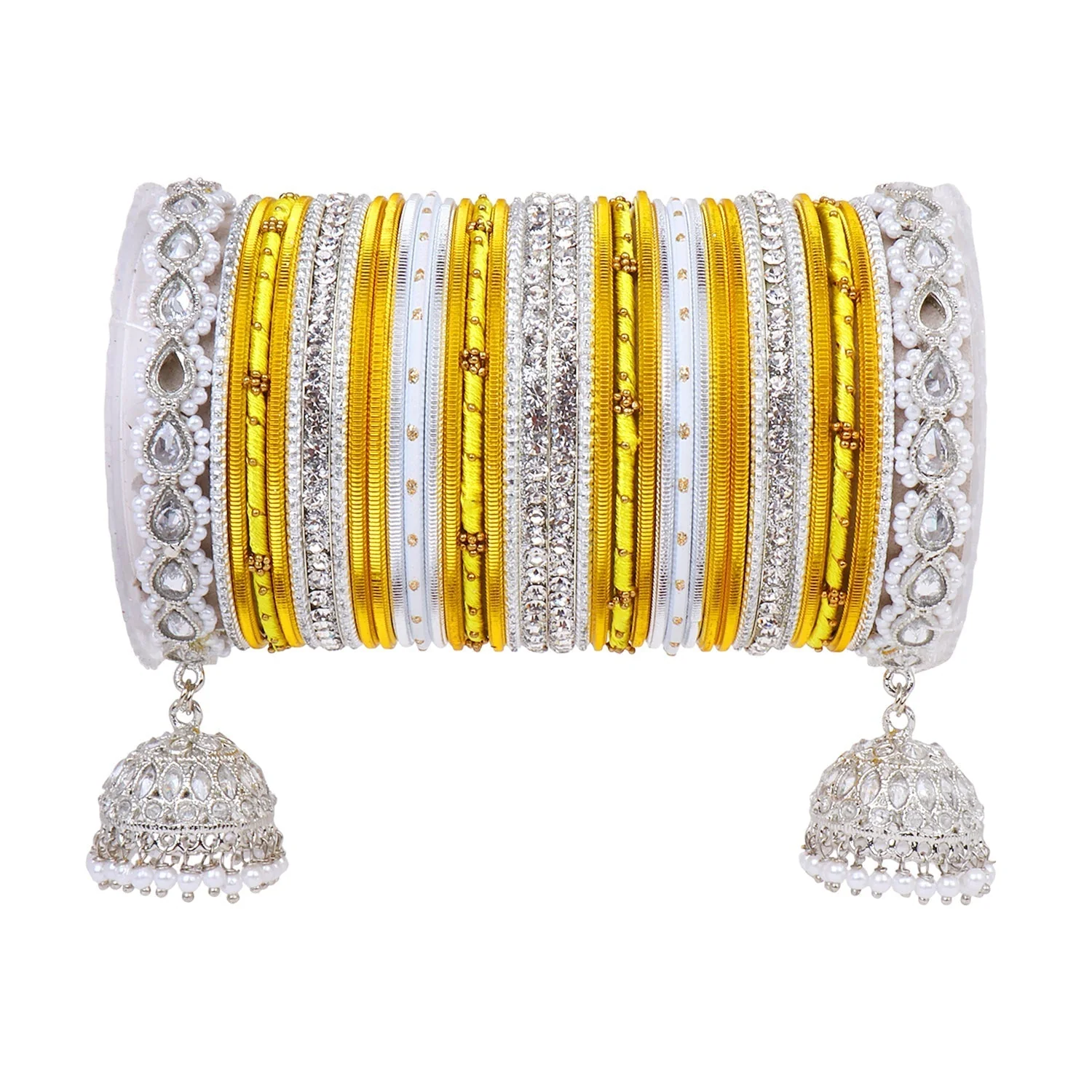 Pastel Coloured Bridal Bangle set with Silver kundan Jhumki - Image 18