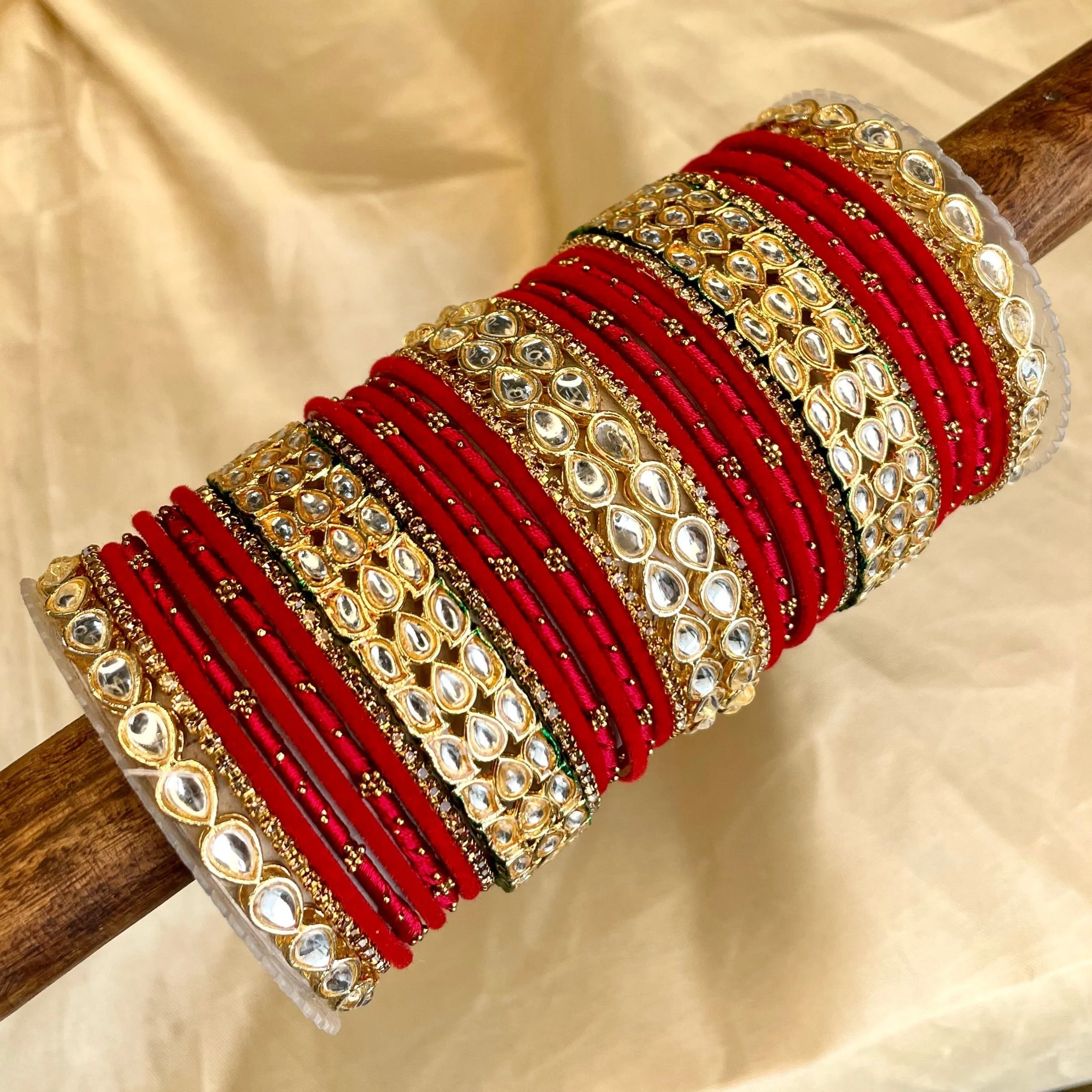 Rich Texture bangle set with Silk thread Bangles and Kundan Kada by Leshya - Image 3