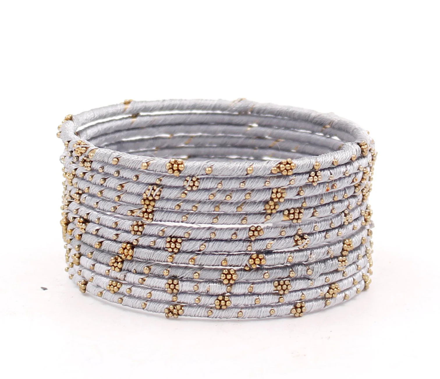 Set of 12 Thread Bangles with Golden Flower Design by Leshya - Image 10