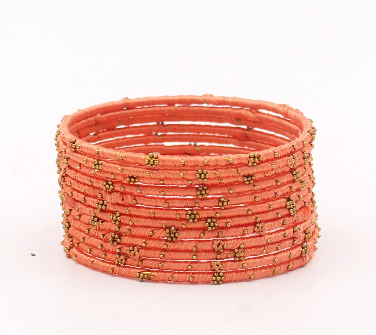 Set of 12 Thread Bangles with Golden Flower Design by Leshya - Image 13
