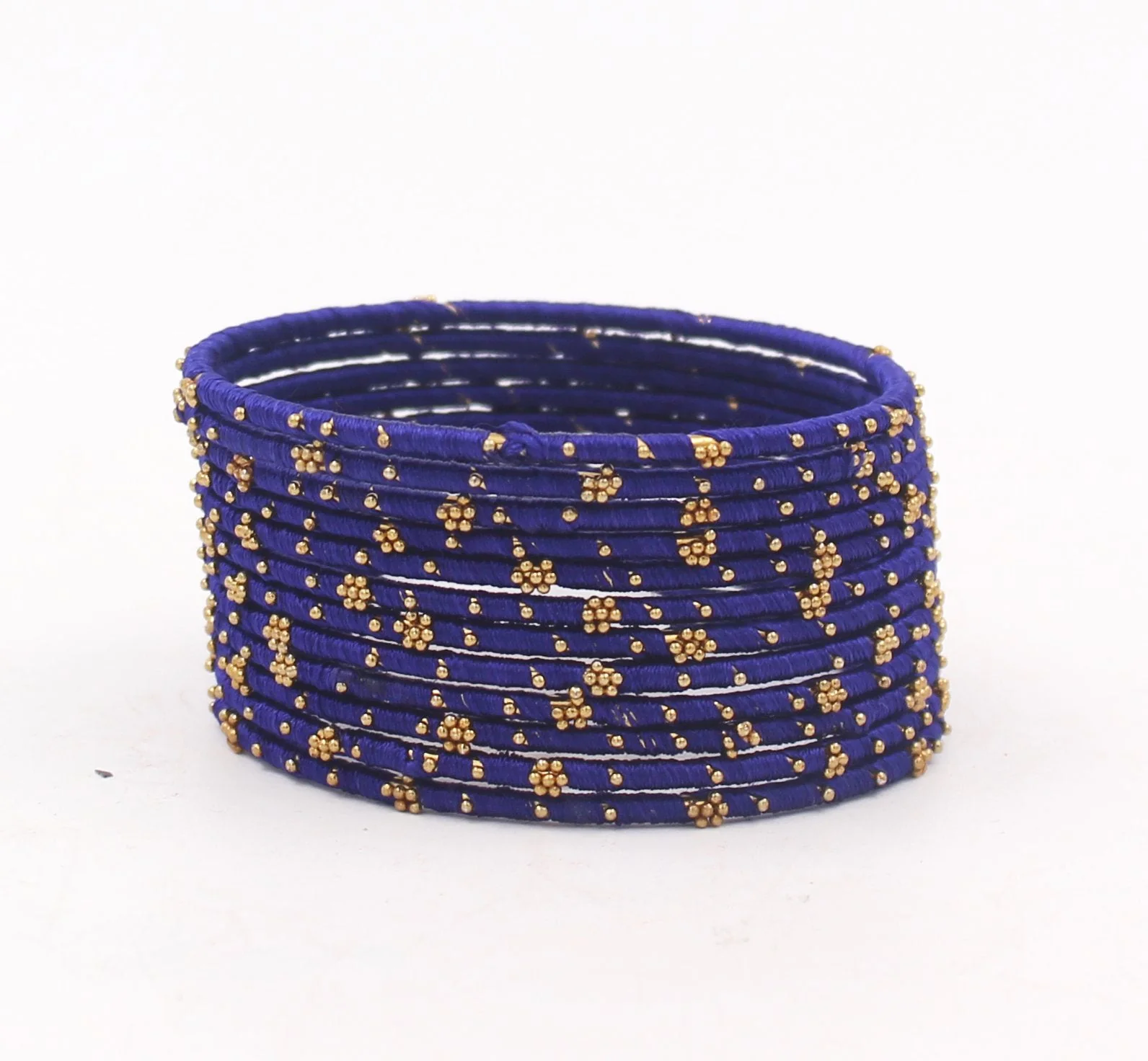 Set of 12 Thread Bangles with Golden Flower Design by Leshya - Image 4