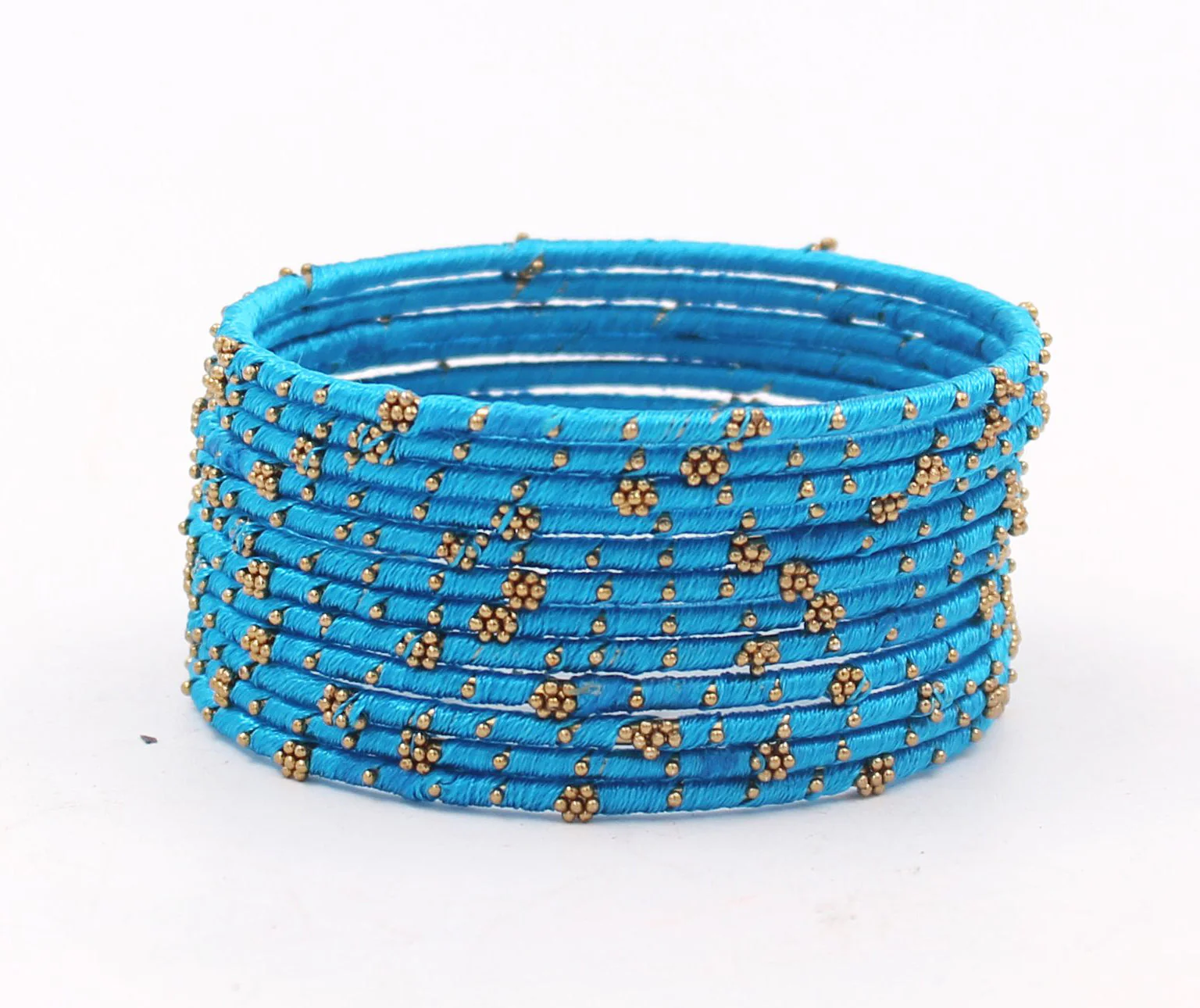 Set of 12 Thread Bangles with Golden Flower Design by Leshya - Image 8