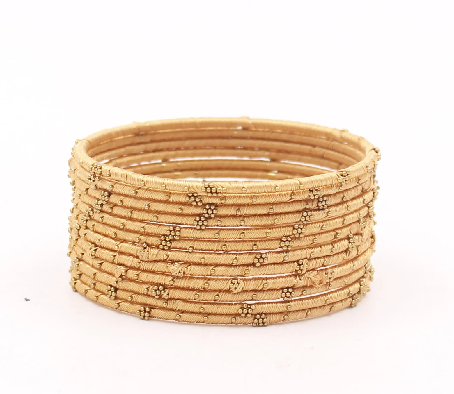 Set of 12 Thread Bangles with Golden Flower Design by Leshya - Image 7