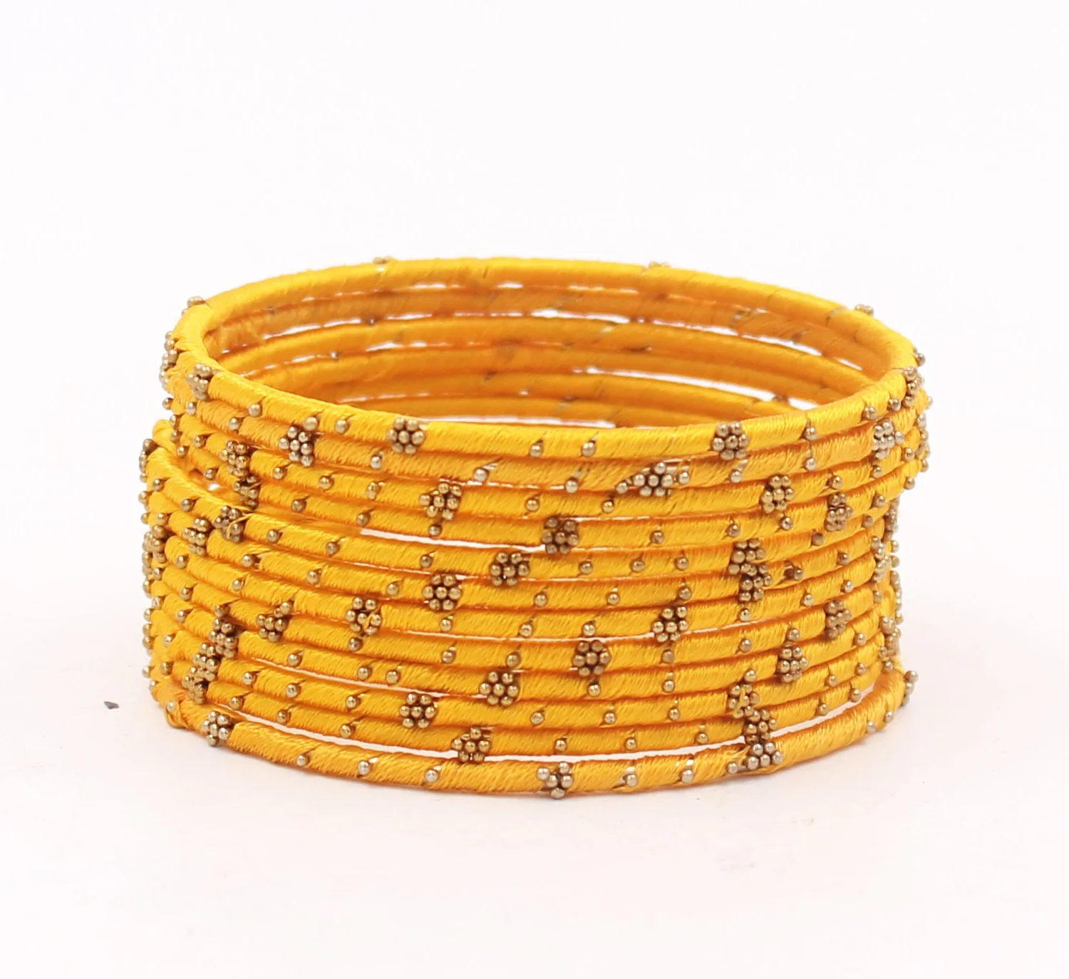 Set of 12 Thread Bangles with Golden Flower Design by Leshya - Image 9