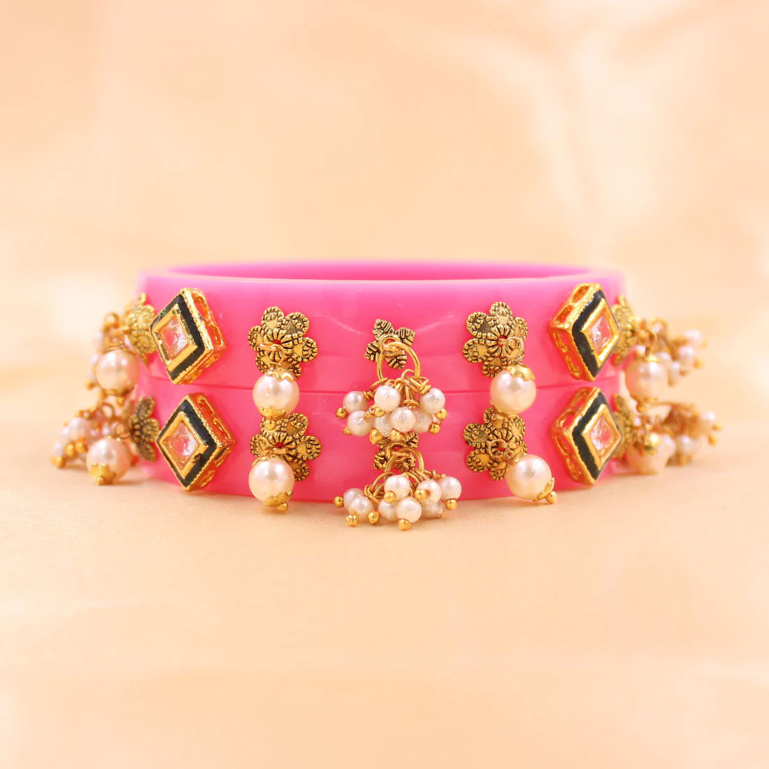 Set of 2 Acrylic Kundan Gajra Bangles by Leshya - Image 10