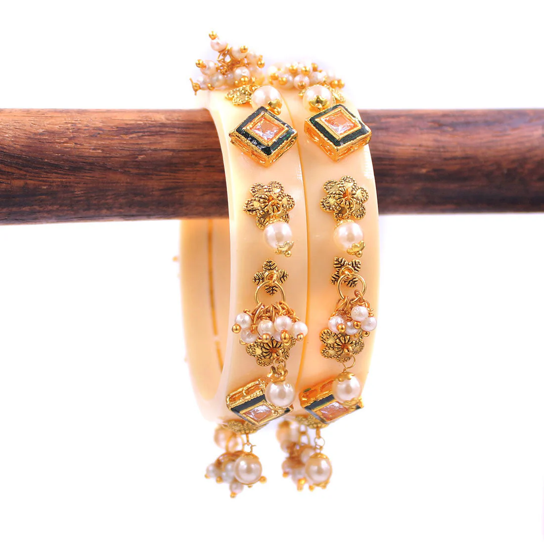Set of 2 Acrylic Kundan Gajra Bangles by Leshya - Image 17