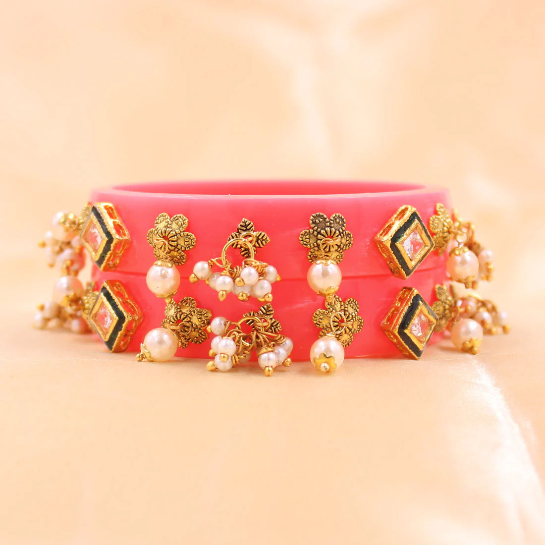 Set of 2 Acrylic Kundan Gajra Bangles by Leshya - Image 19