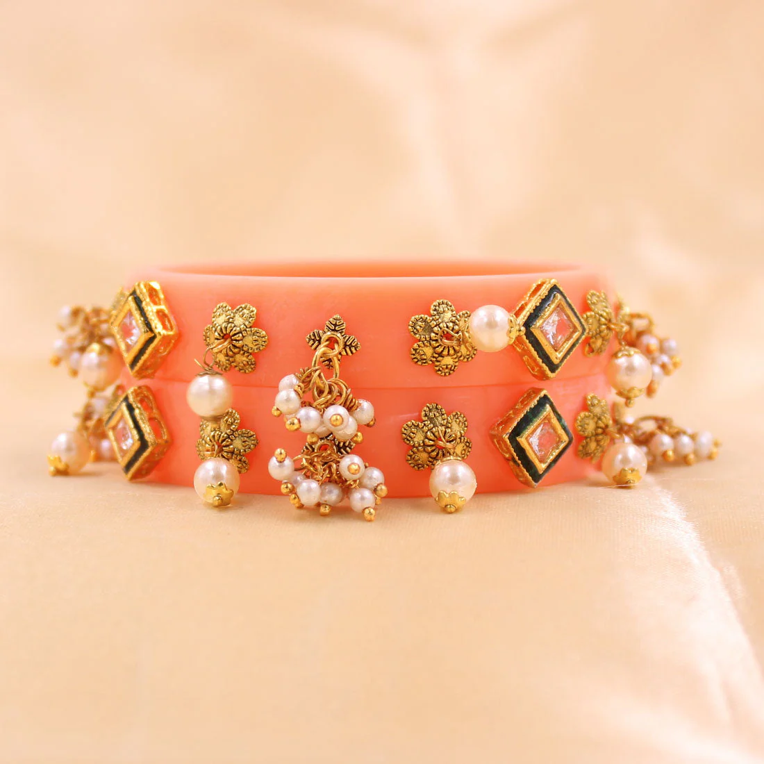 Set of 2 Acrylic Kundan Gajra Bangles by Leshya - Image 22