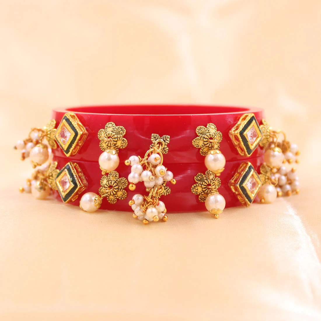 Set of 2 Acrylic Kundan Gajra Bangles by Leshya - Image 7