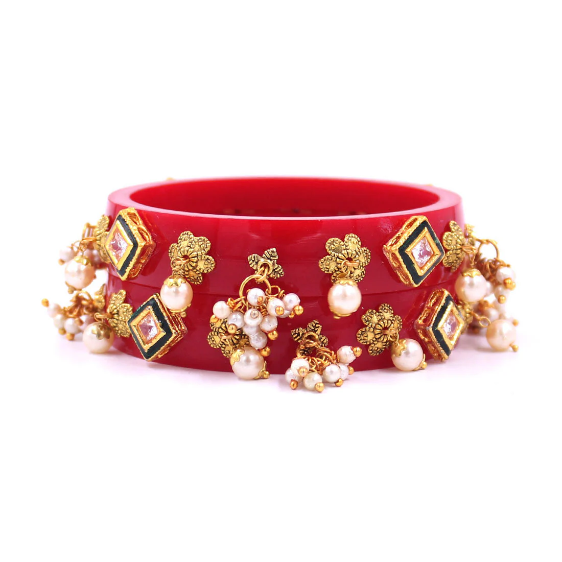 Set of 2 Acrylic Kundan Gajra Bangles by Leshya - Image 9