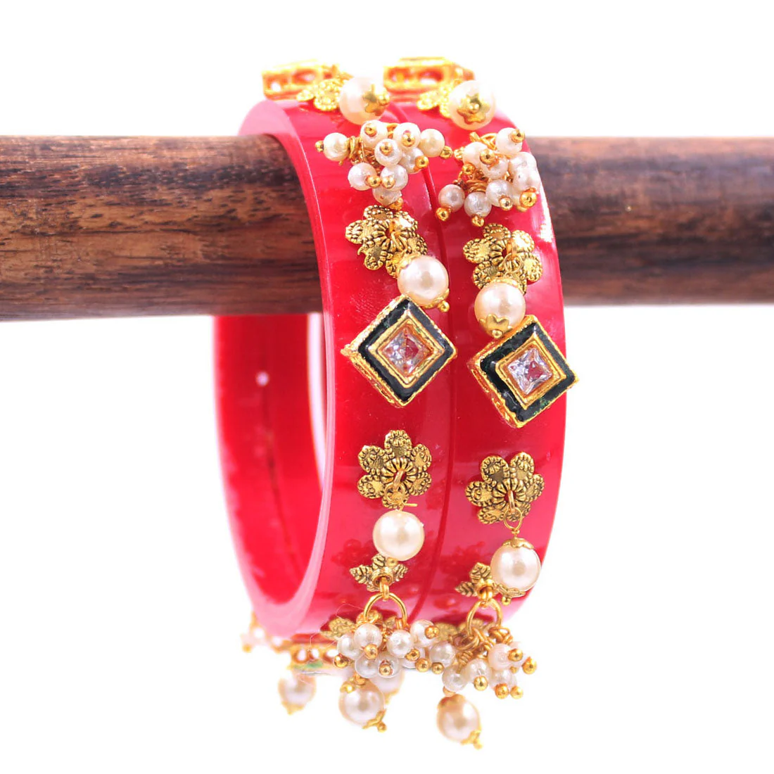 Set of 2 Acrylic Kundan Gajra Bangles by Leshya - Image 11