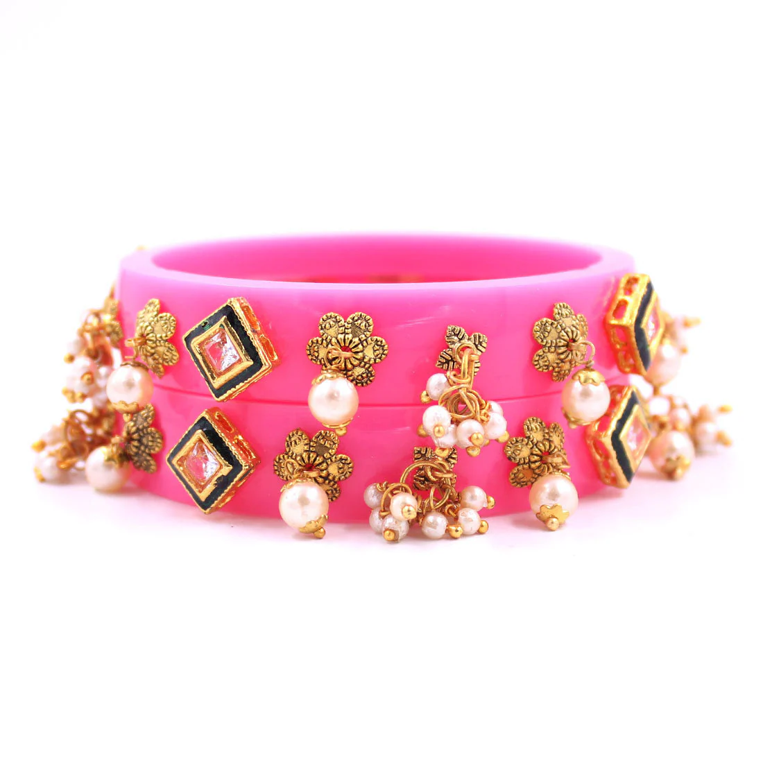 Set of 2 Acrylic Kundan Gajra Bangles by Leshya - Image 15