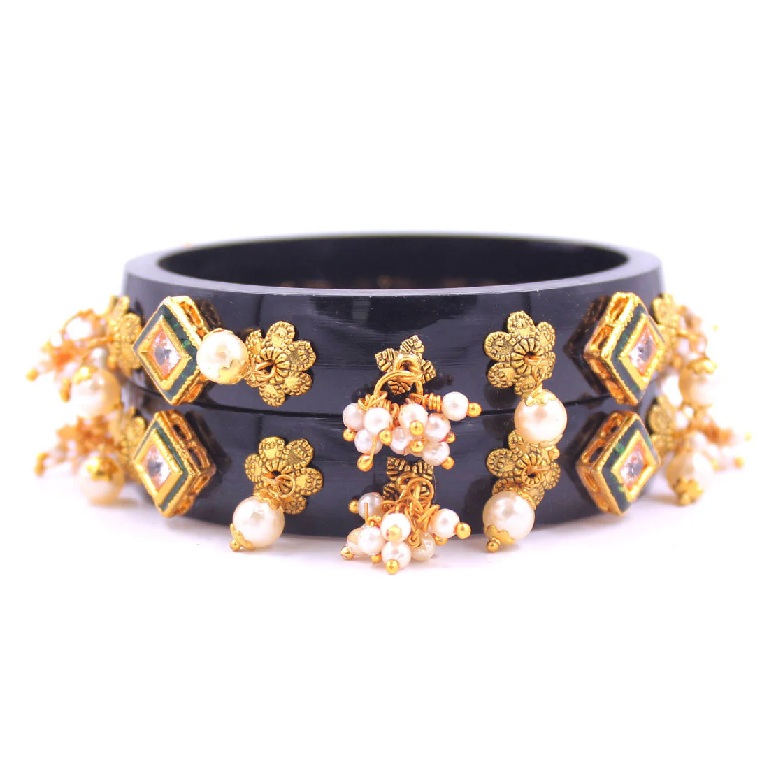 Set of 2 Acrylic Kundan Gajra Bangles by Leshya - Image 18
