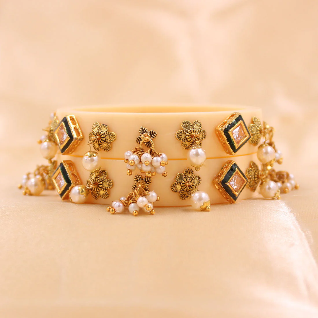 Set of 2 Acrylic Kundan Gajra Bangles by Leshya - Image 19