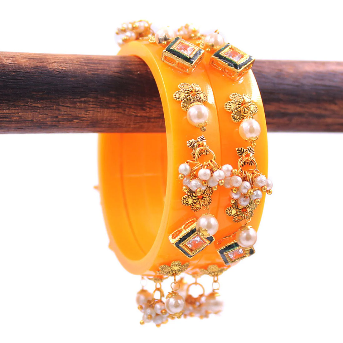 Set of 2 Acrylic Kundan Gajra Bangles by Leshya - Image 2
