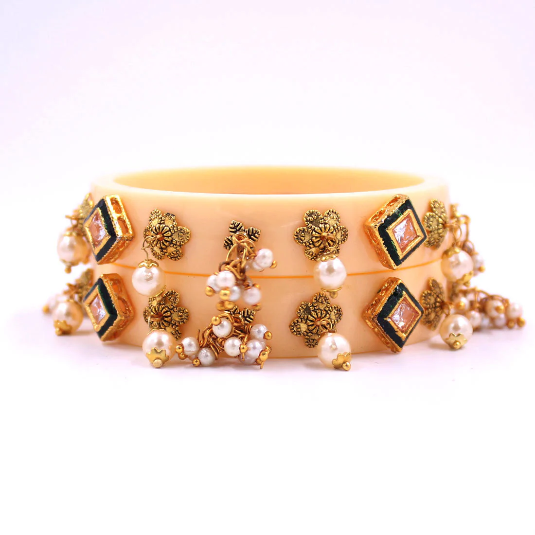 Set of 2 Acrylic Kundan Gajra Bangles by Leshya - Image 21