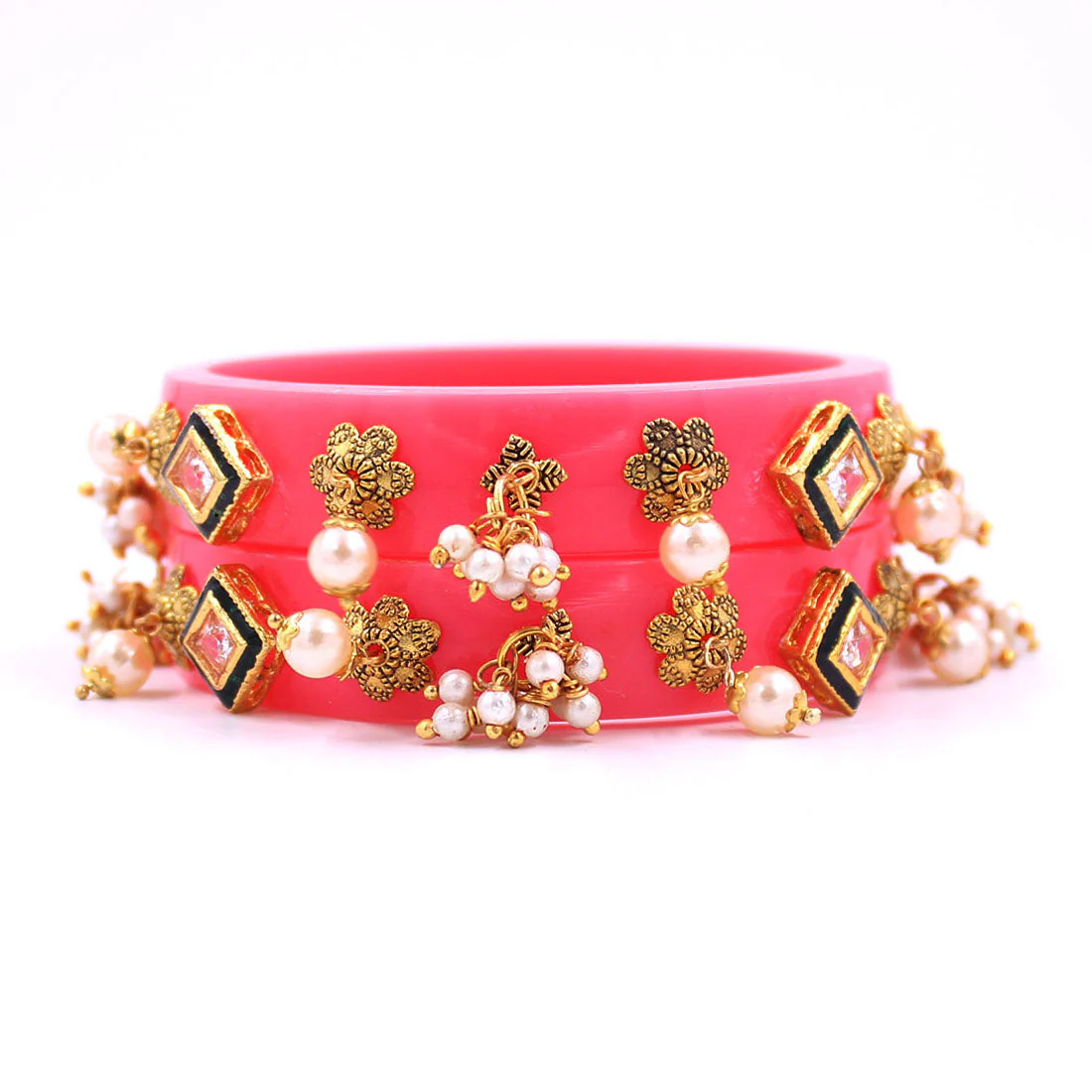 Set of 2 Acrylic Kundan Gajra Bangles by Leshya - Image 24