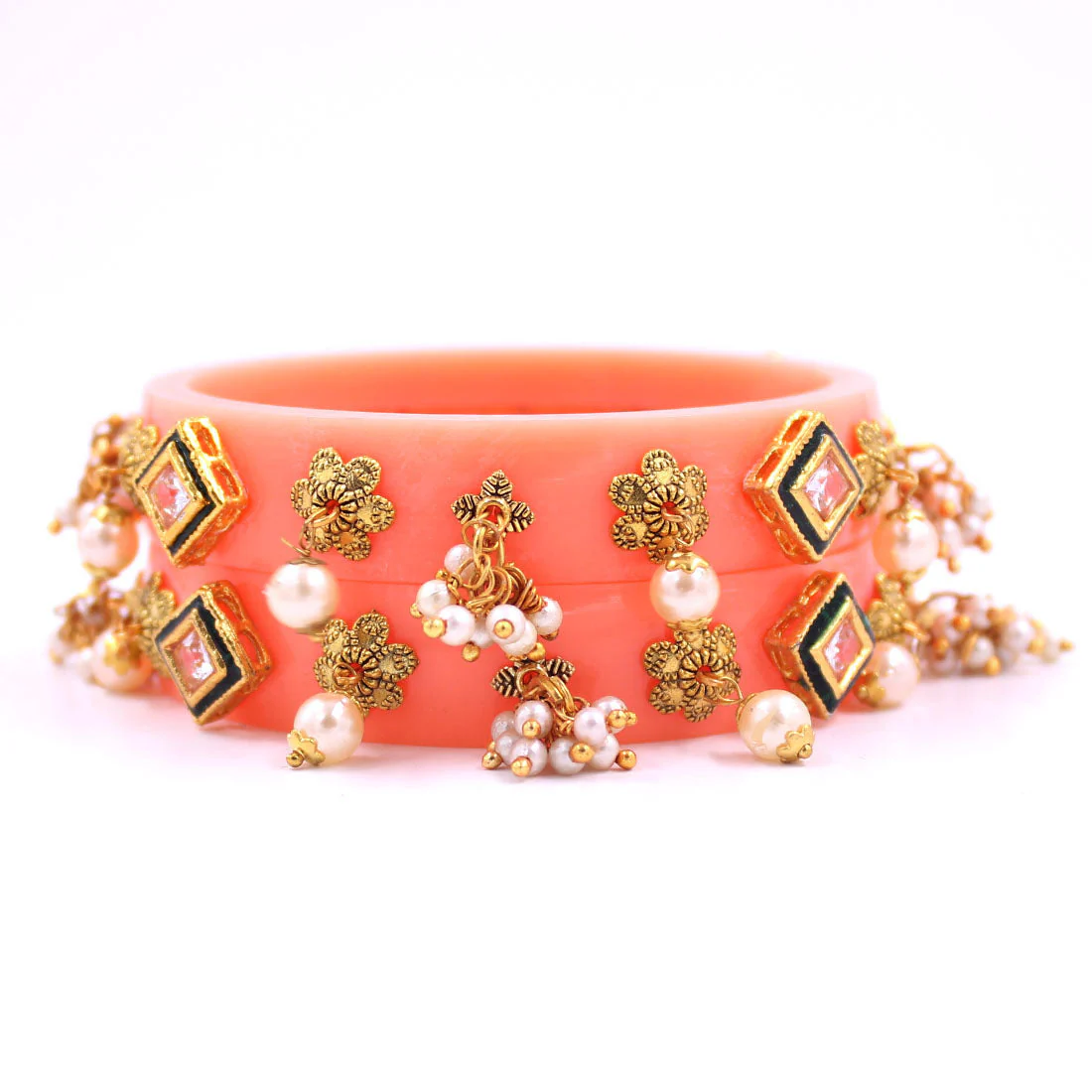 Set of 2 Acrylic Kundan Gajra Bangles by Leshya - Image 27