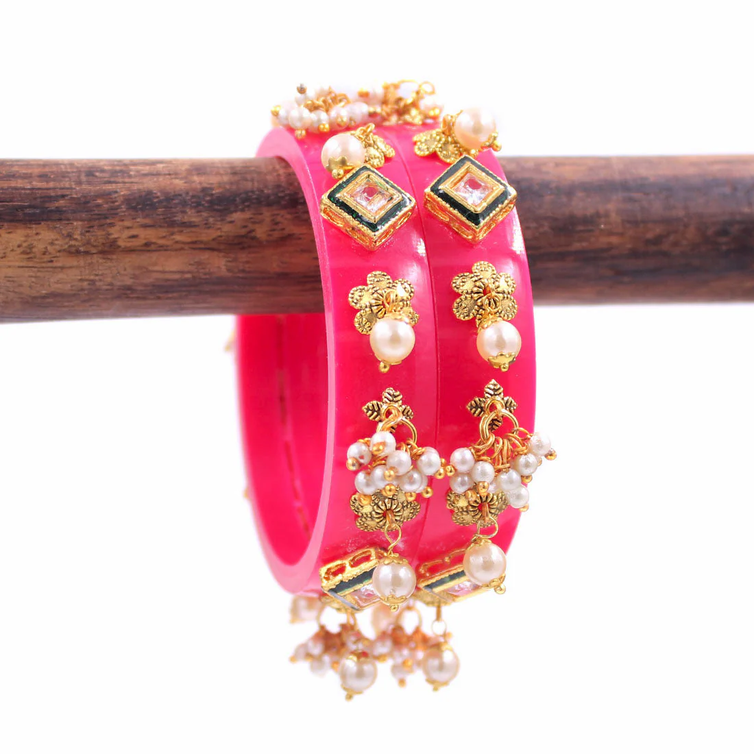 Set of 2 Acrylic Kundan Gajra Bangles by Leshya - Image 29