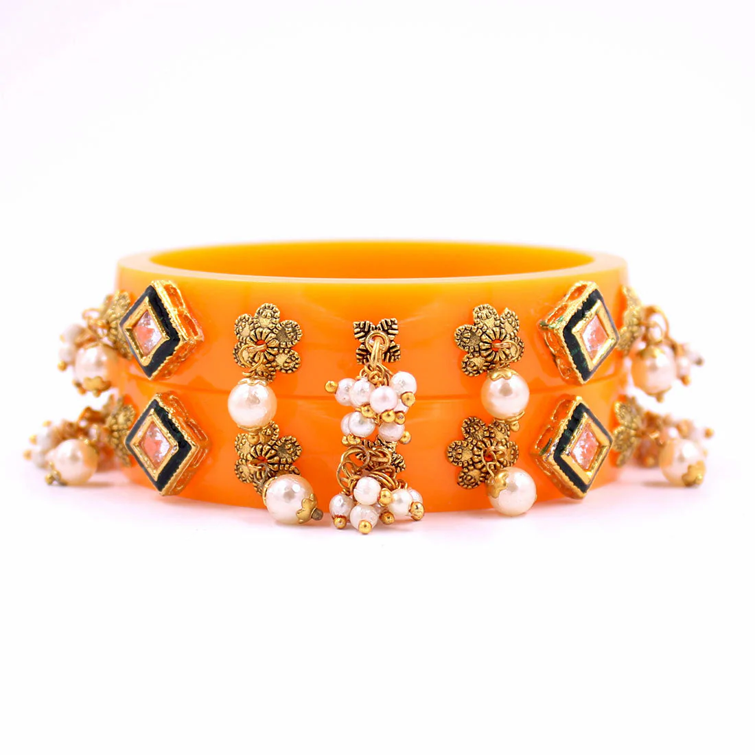 Set of 2 Acrylic Kundan Gajra Bangles by Leshya - Image 3