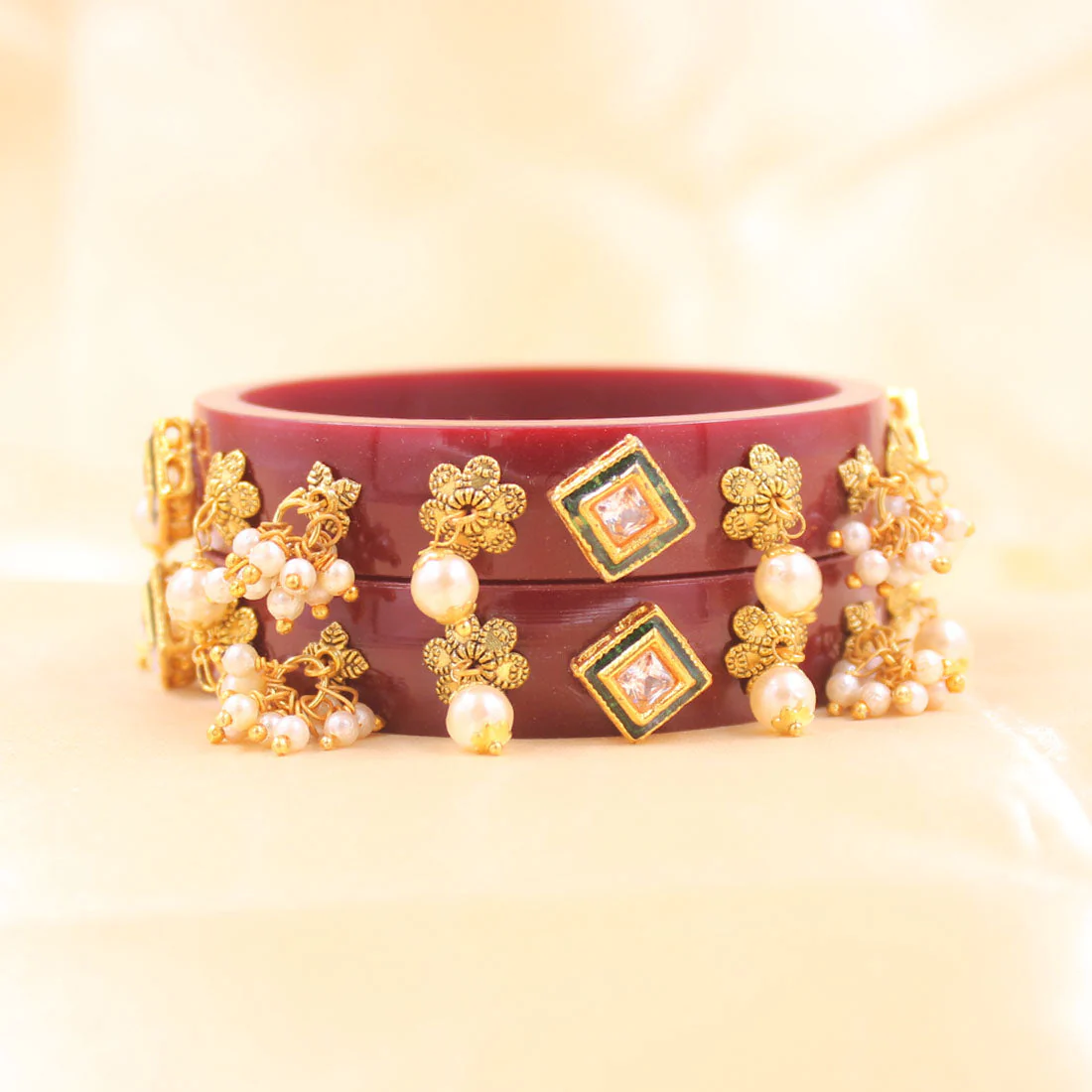Set of 2 Acrylic Kundan Gajra Bangles by Leshya - Image 7
