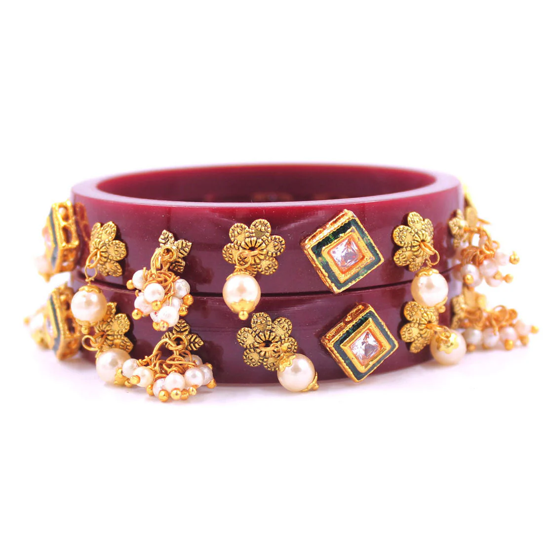 Set of 2 Acrylic Kundan Gajra Bangles by Leshya - Image 9