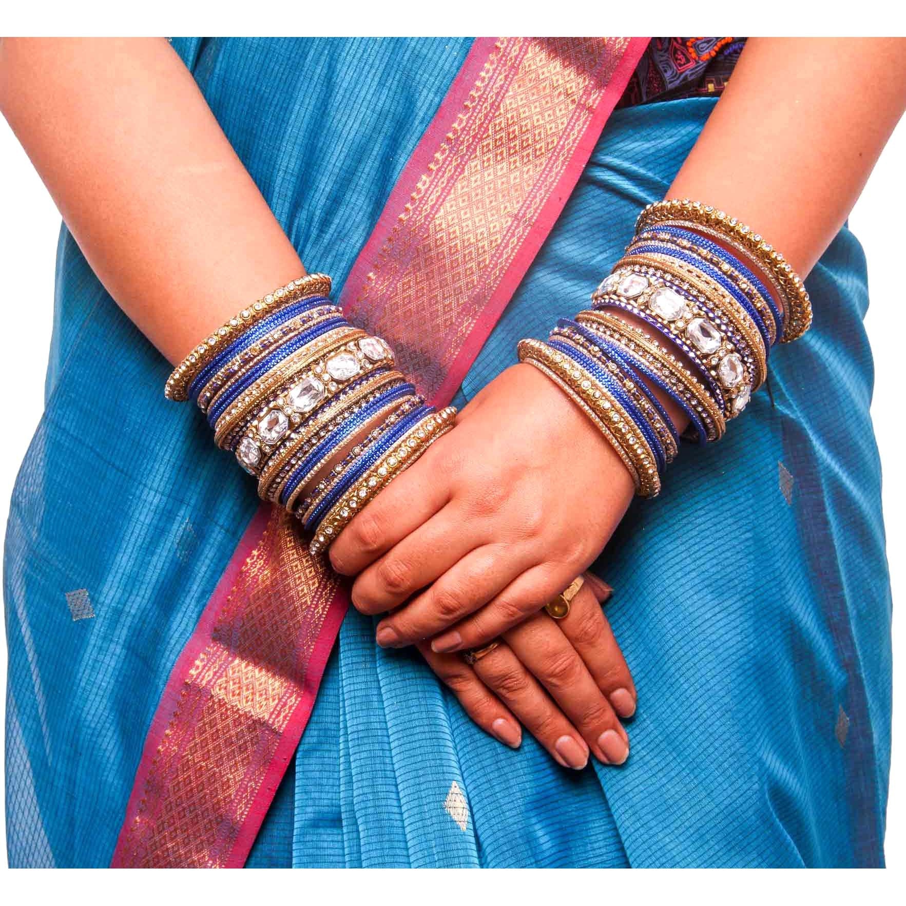 Set of 2 Beautiful Colored Bangle Set With Big Kundan Stone - Image 2